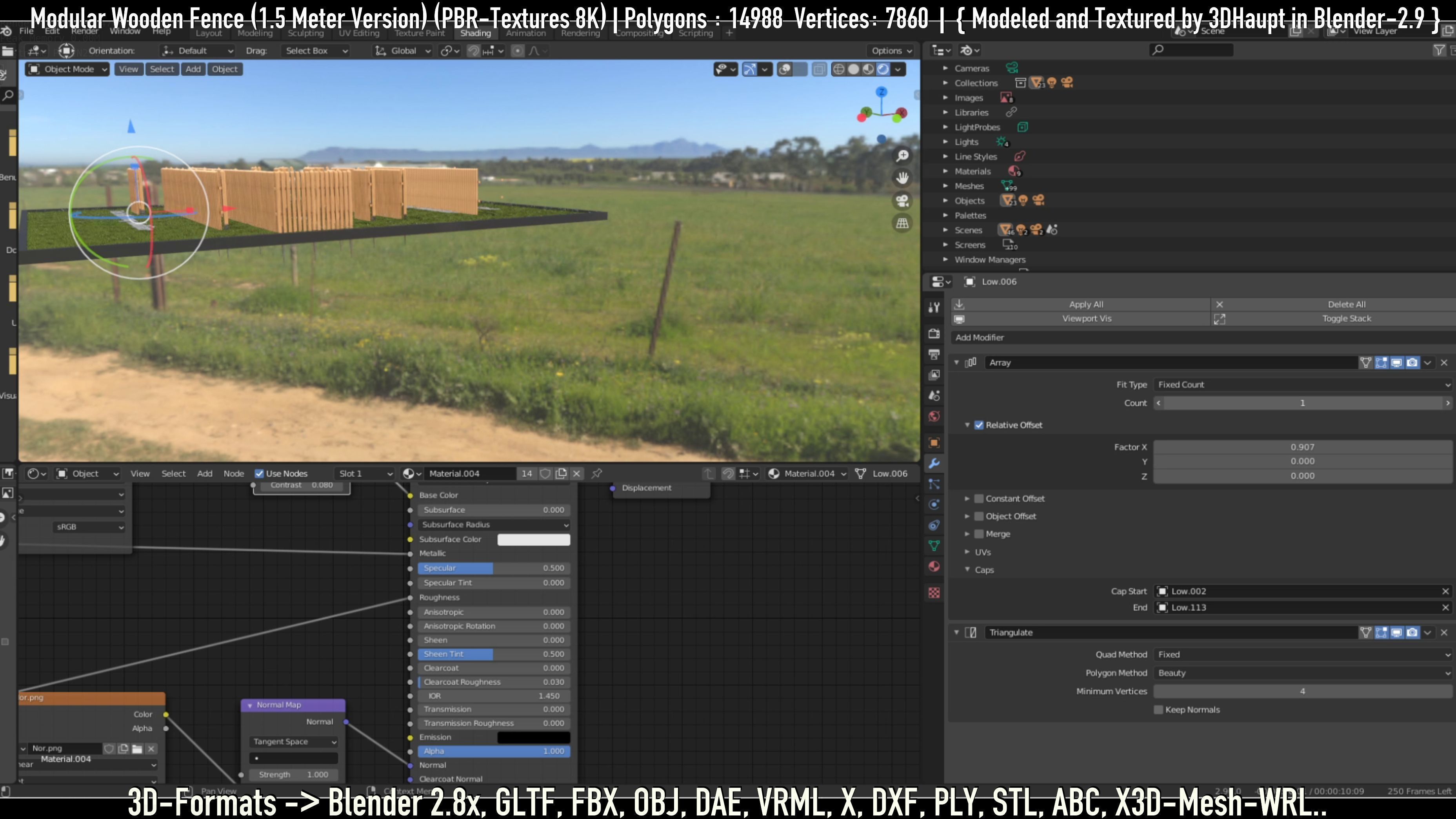 Modular Wooden Fence 1500mm Version Low-poly 3D model_40