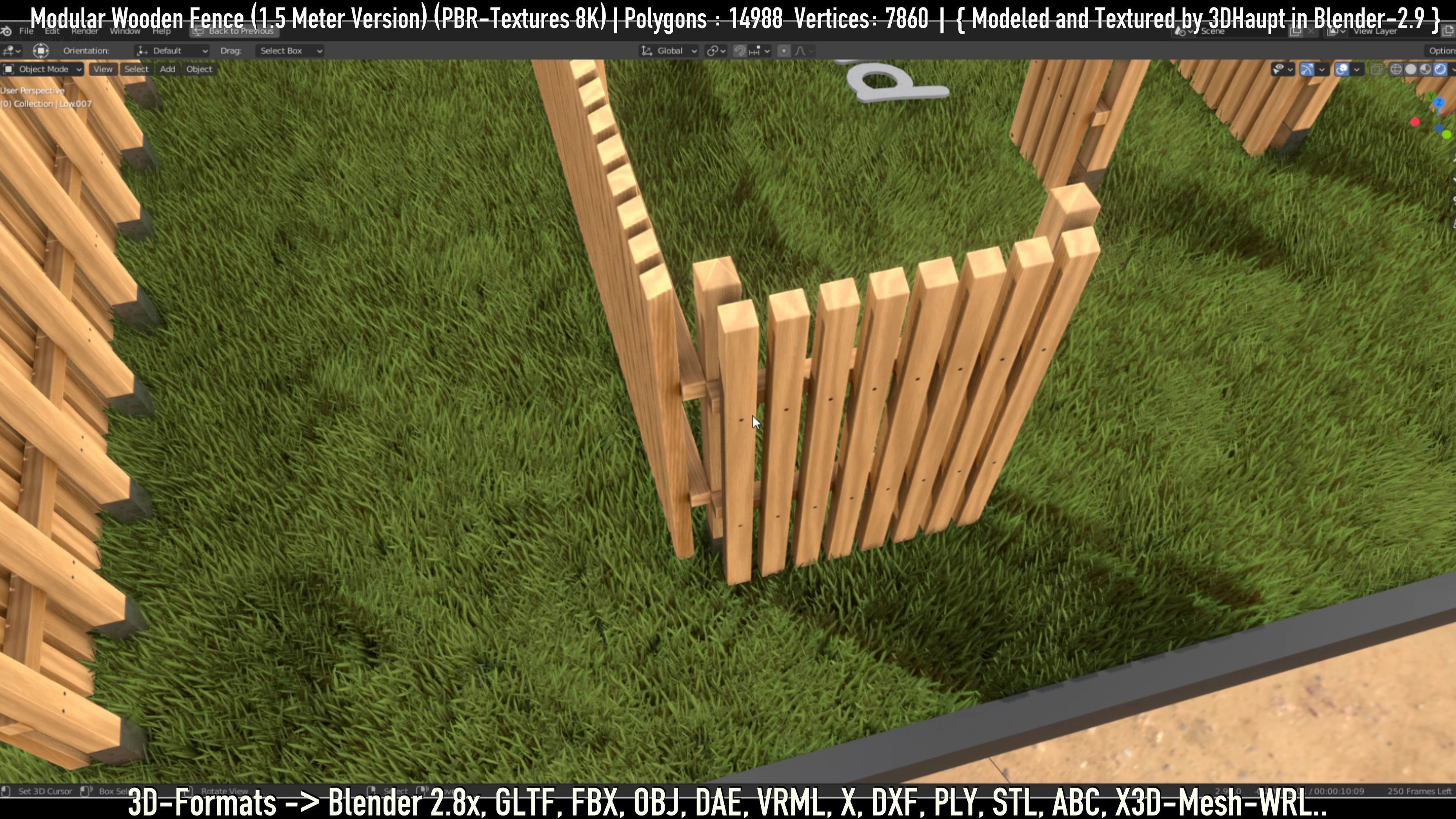 Modular Wooden Fence 1500mm Version Low-poly 3D model_24