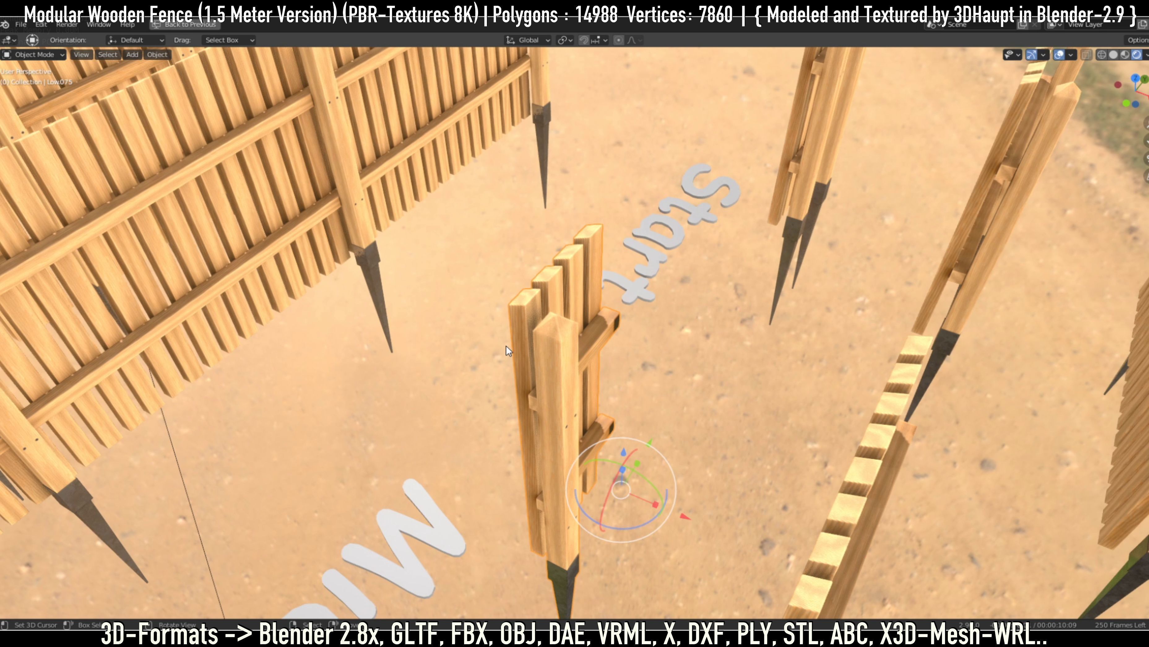 Modular Wooden Fence 1500mm Version Low-poly 3D model_47