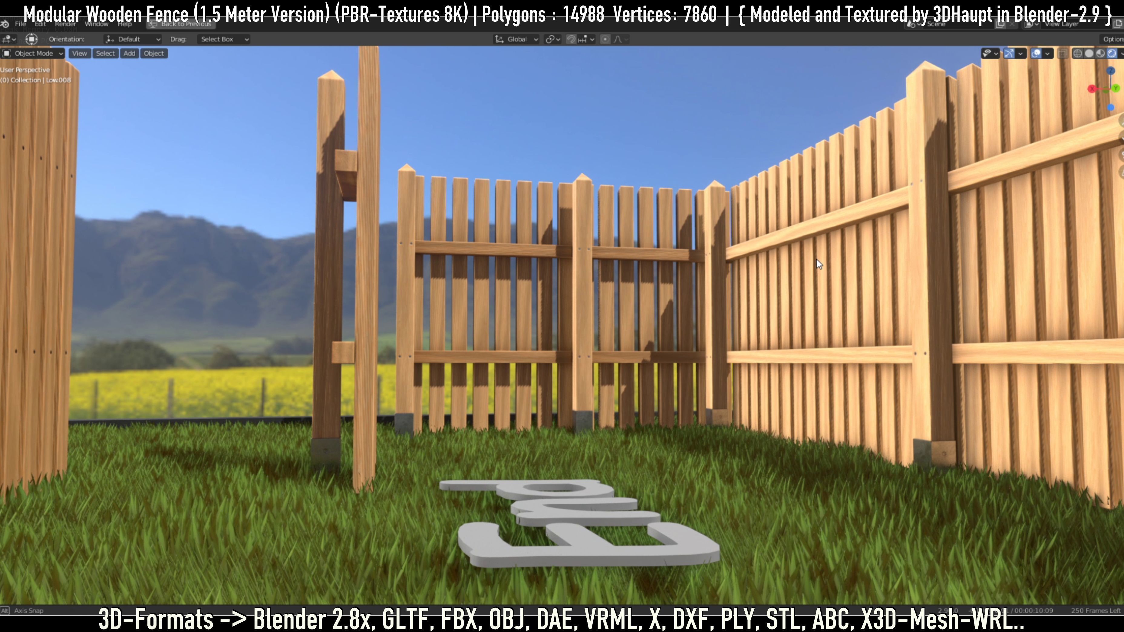 Modular Wooden Fence 1500mm Version Low-poly 3D model_28