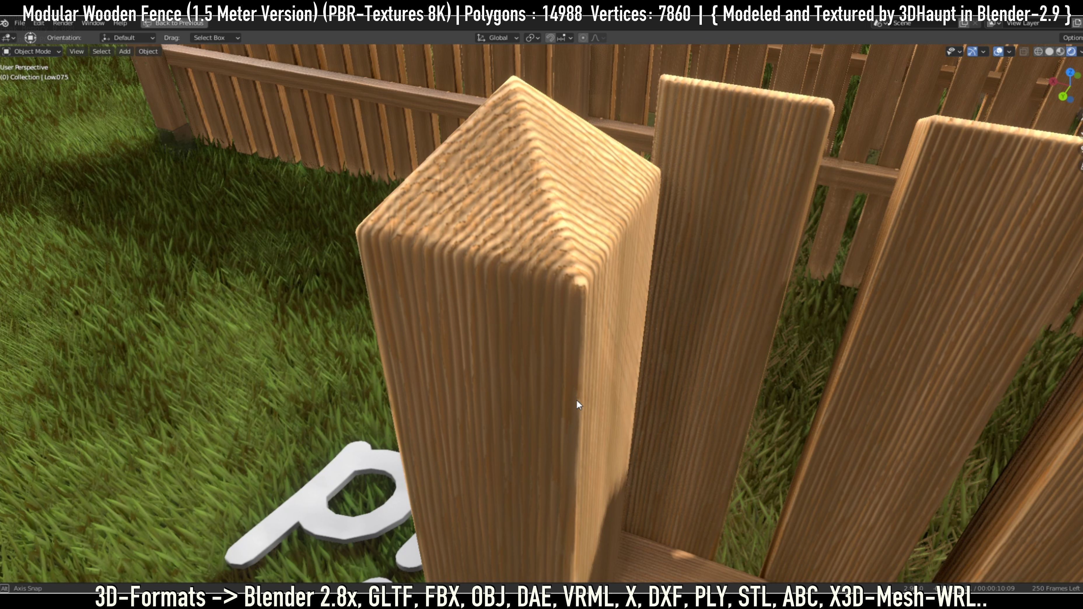 Modular Wooden Fence 1500mm Version Low-poly 3D model_6