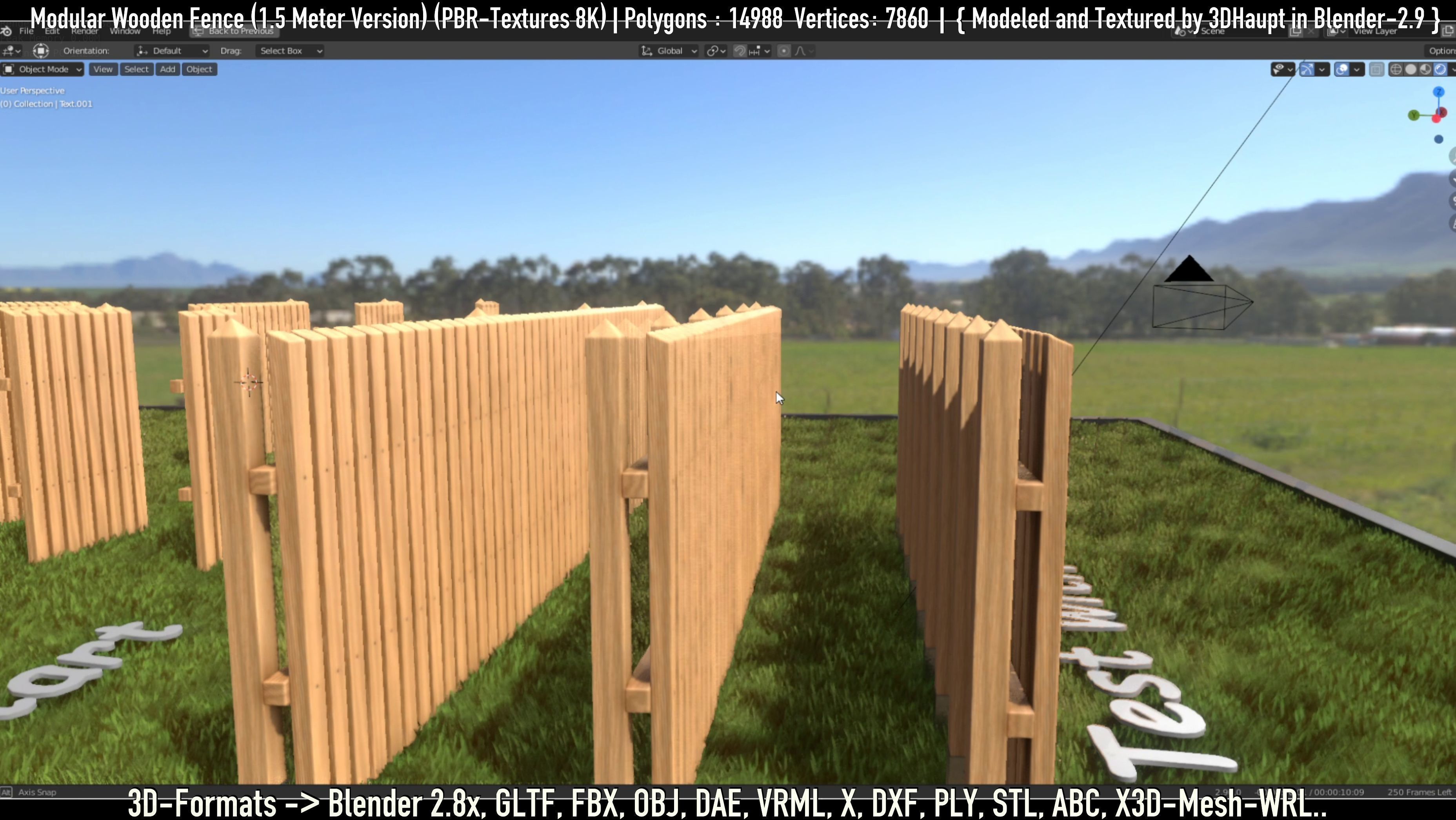 Modular Wooden Fence 1500mm Version Low-poly 3D model_54