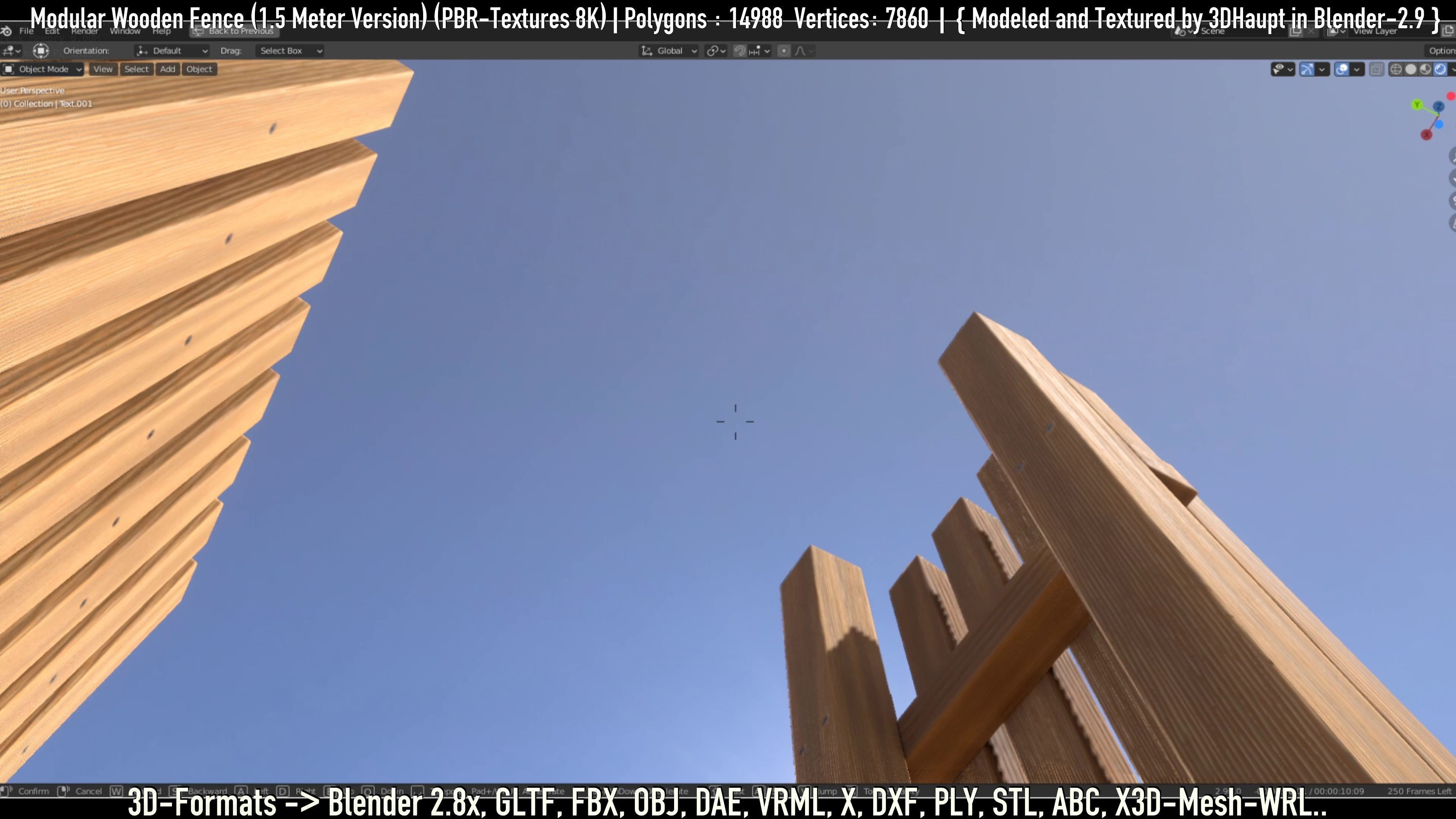 Modular Wooden Fence 1500mm Version Low-poly 3D model_13