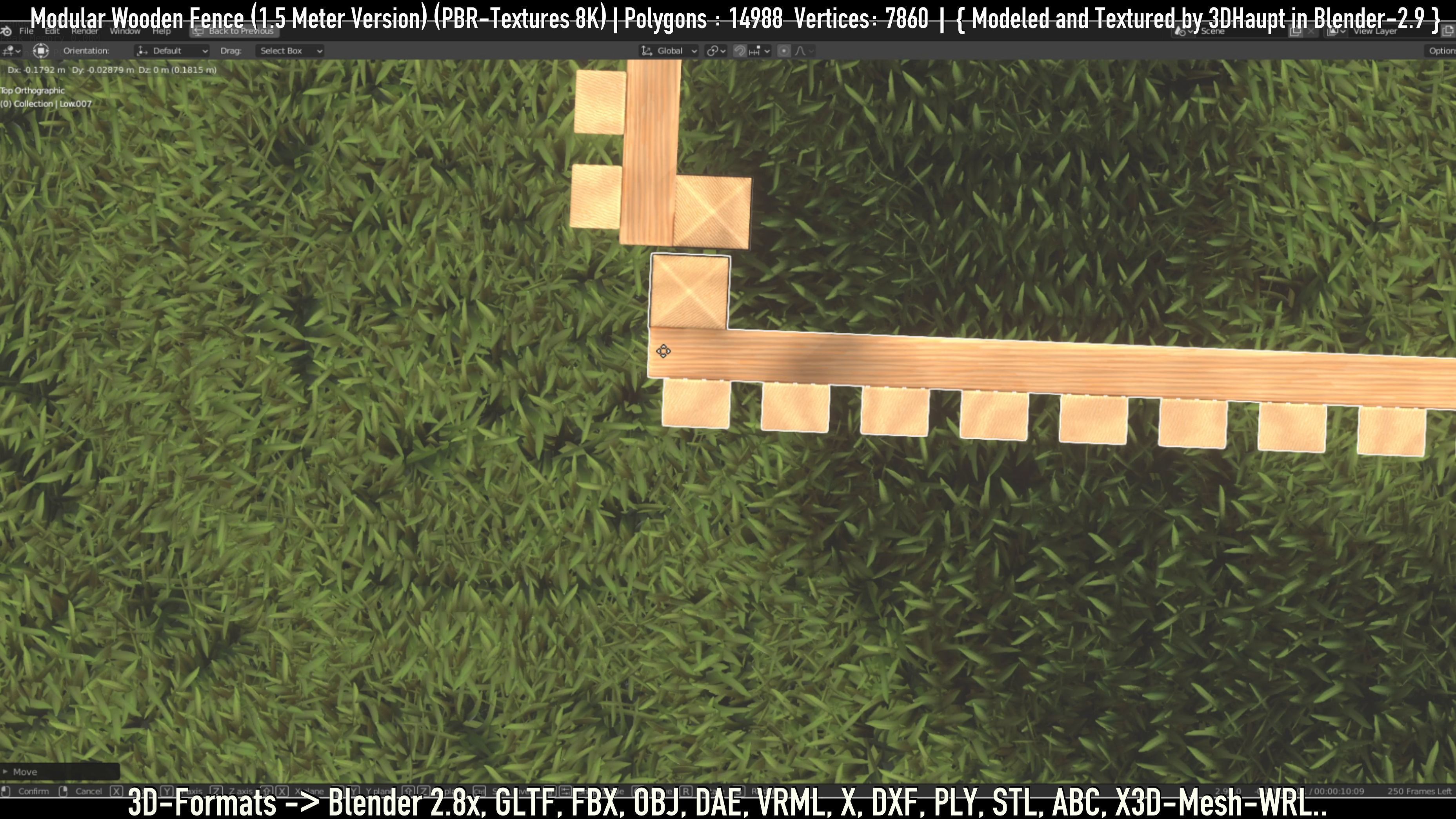 Modular Wooden Fence 1500mm Version Low-poly 3D model_21