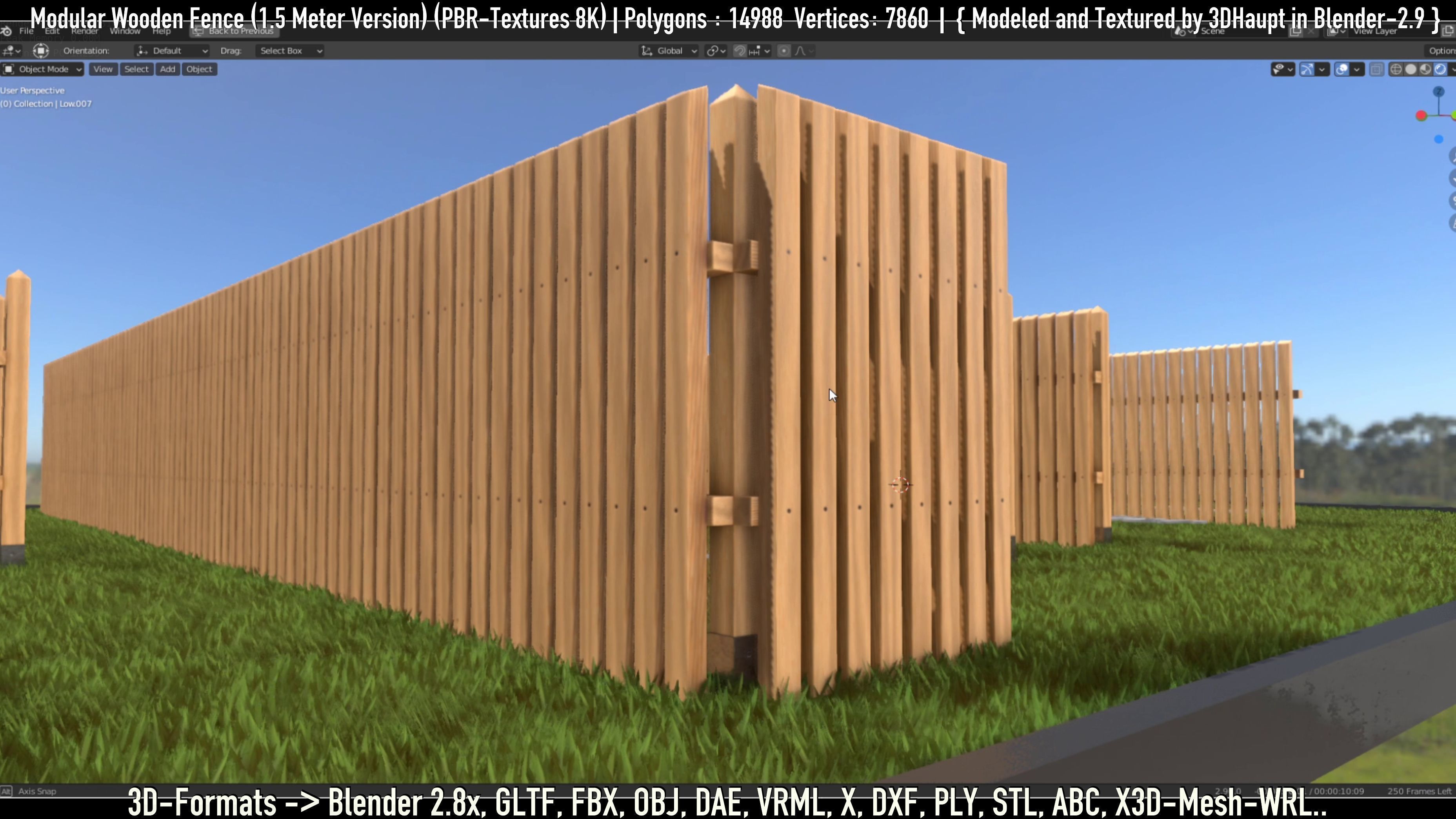 Modular Wooden Fence 1500mm Version Low-poly 3D model_74