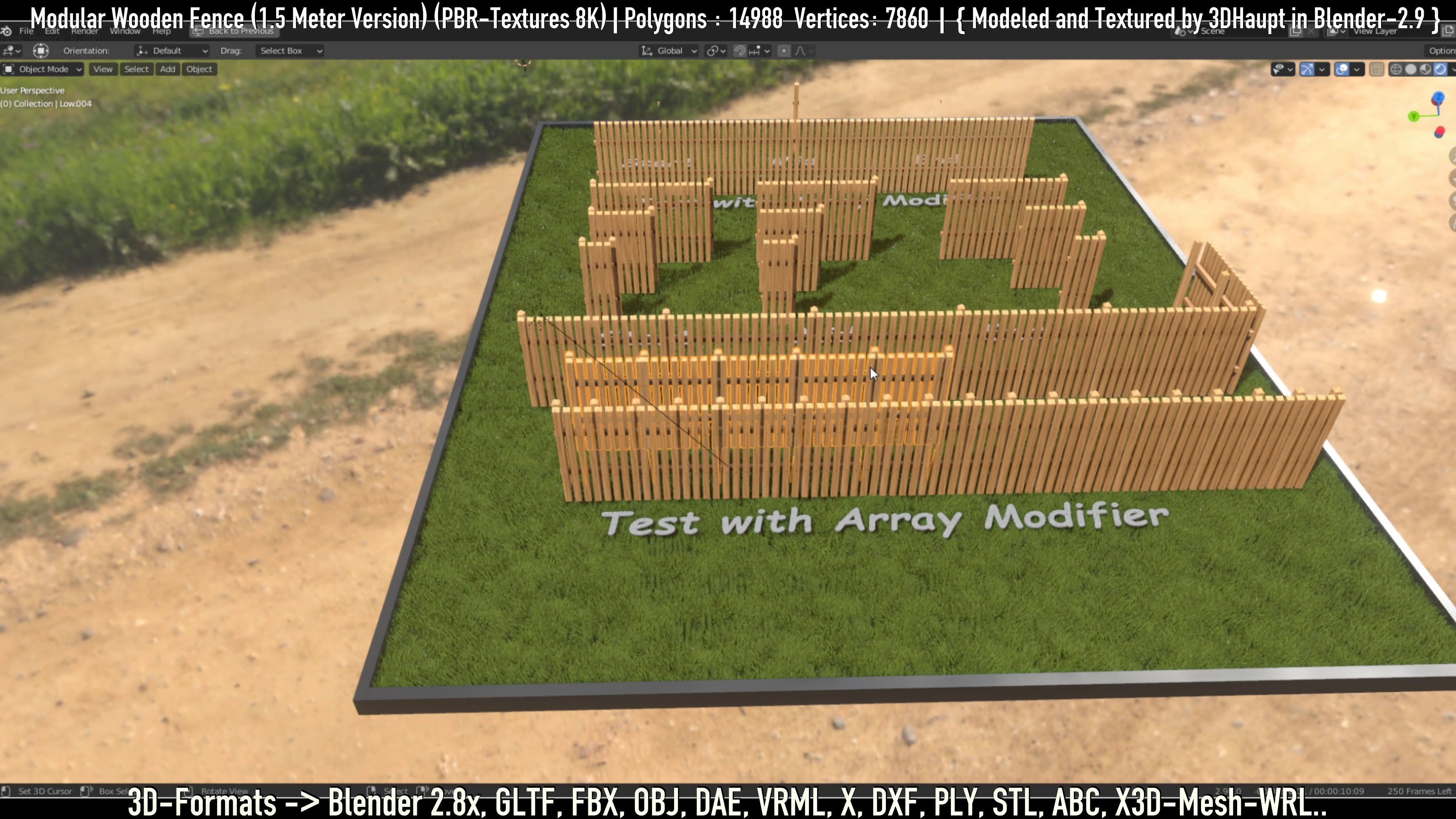 Modular Wooden Fence 1500mm Version Low-poly 3D model_37