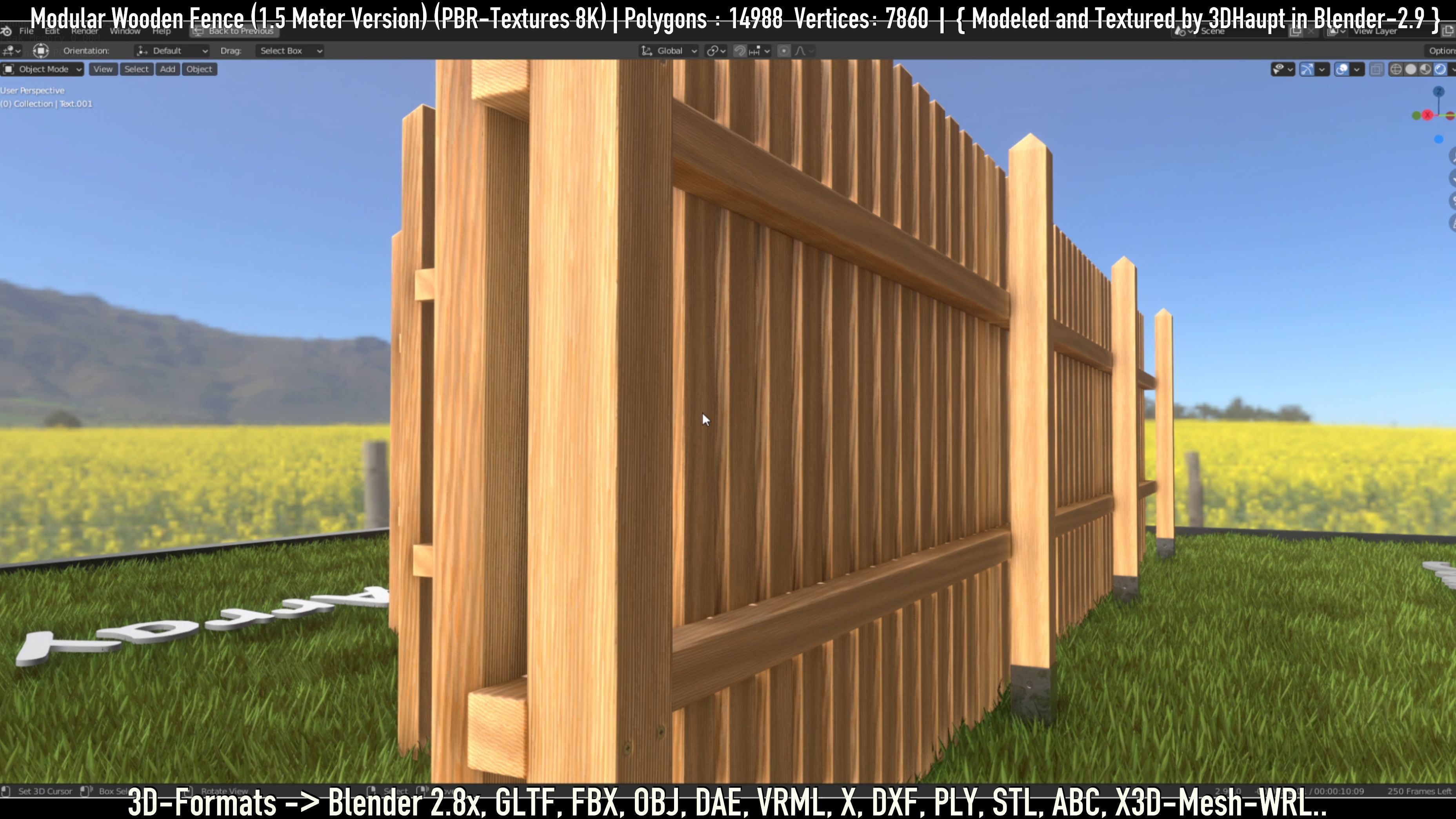 Modular Wooden Fence 1500mm Version Low-poly 3D model_11