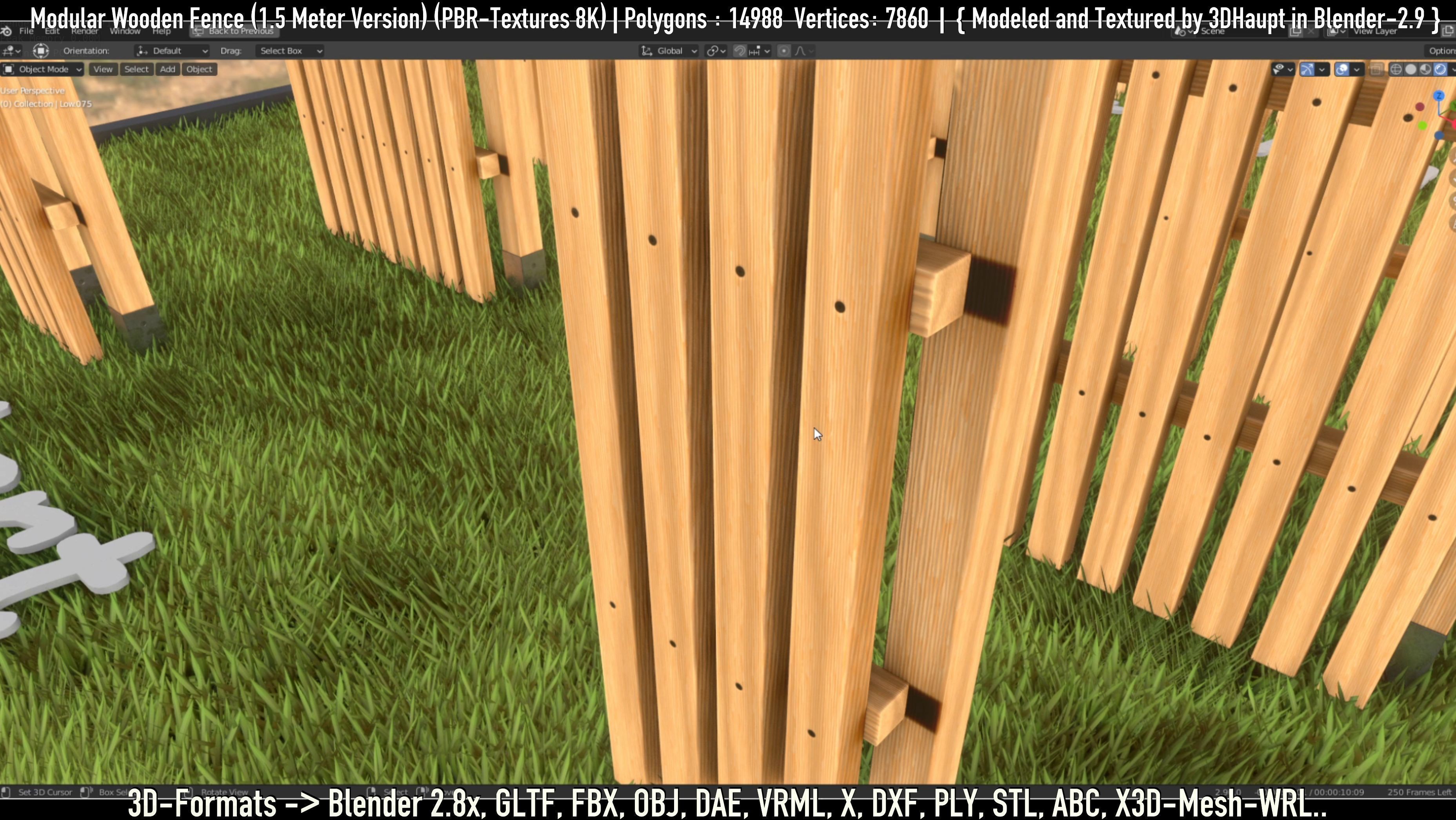 Modular Wooden Fence 1500mm Version Low-poly 3D model_16