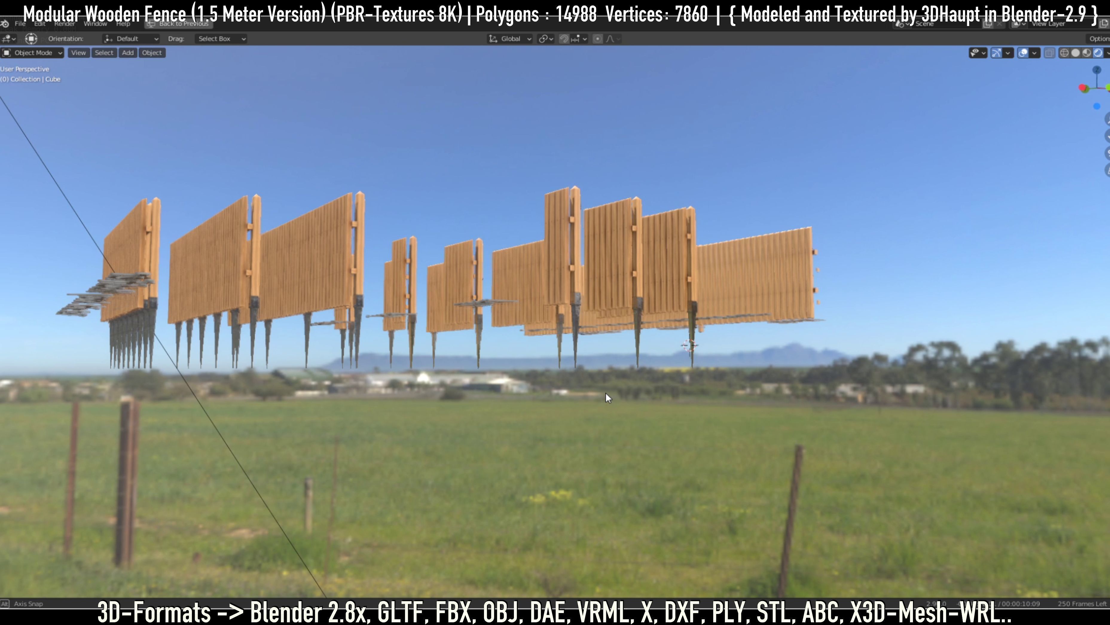 Modular Wooden Fence 1500mm Version Low-poly 3D model_70