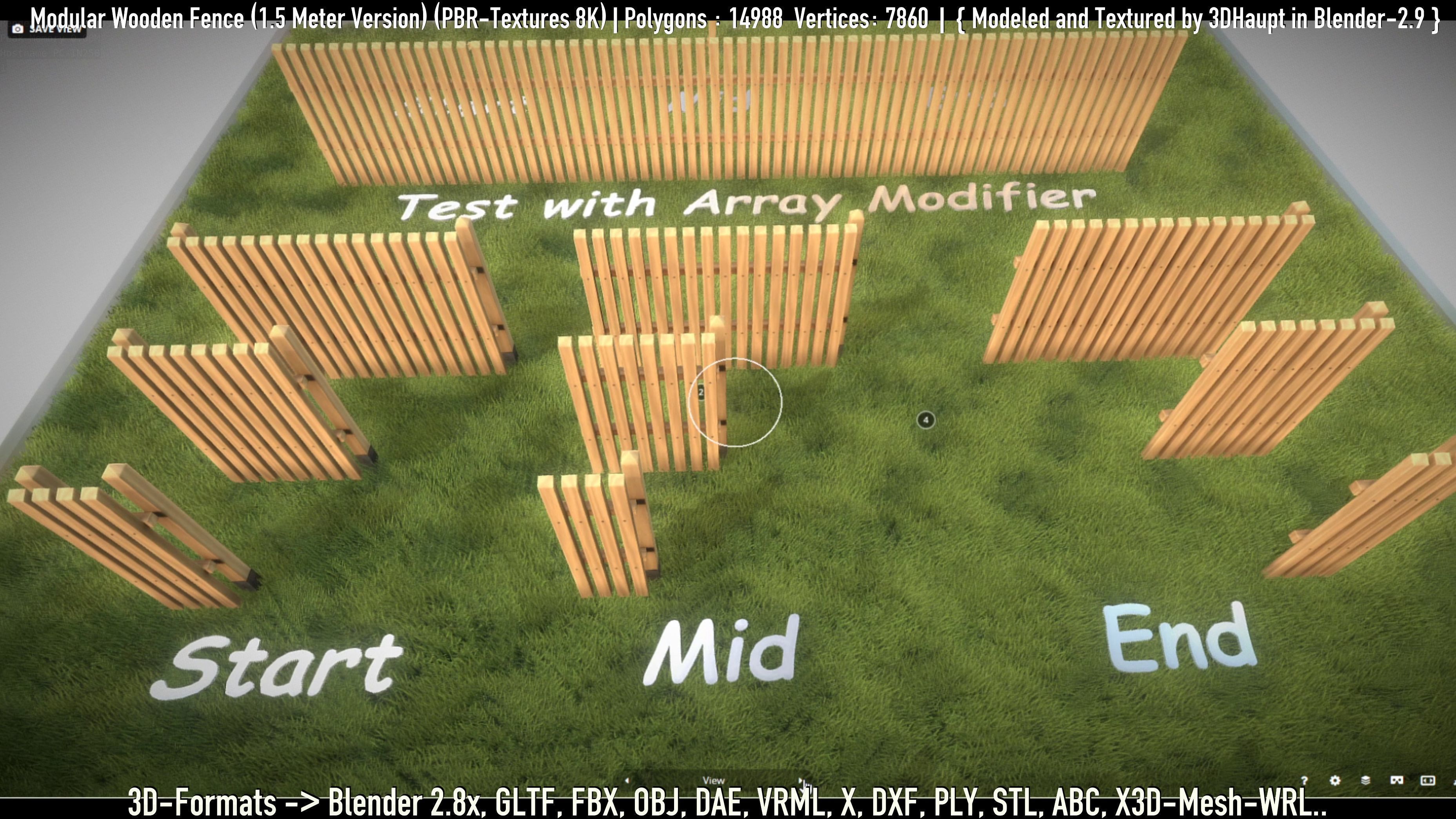 Modular Wooden Fence 1500mm Version Low-poly 3D model_48