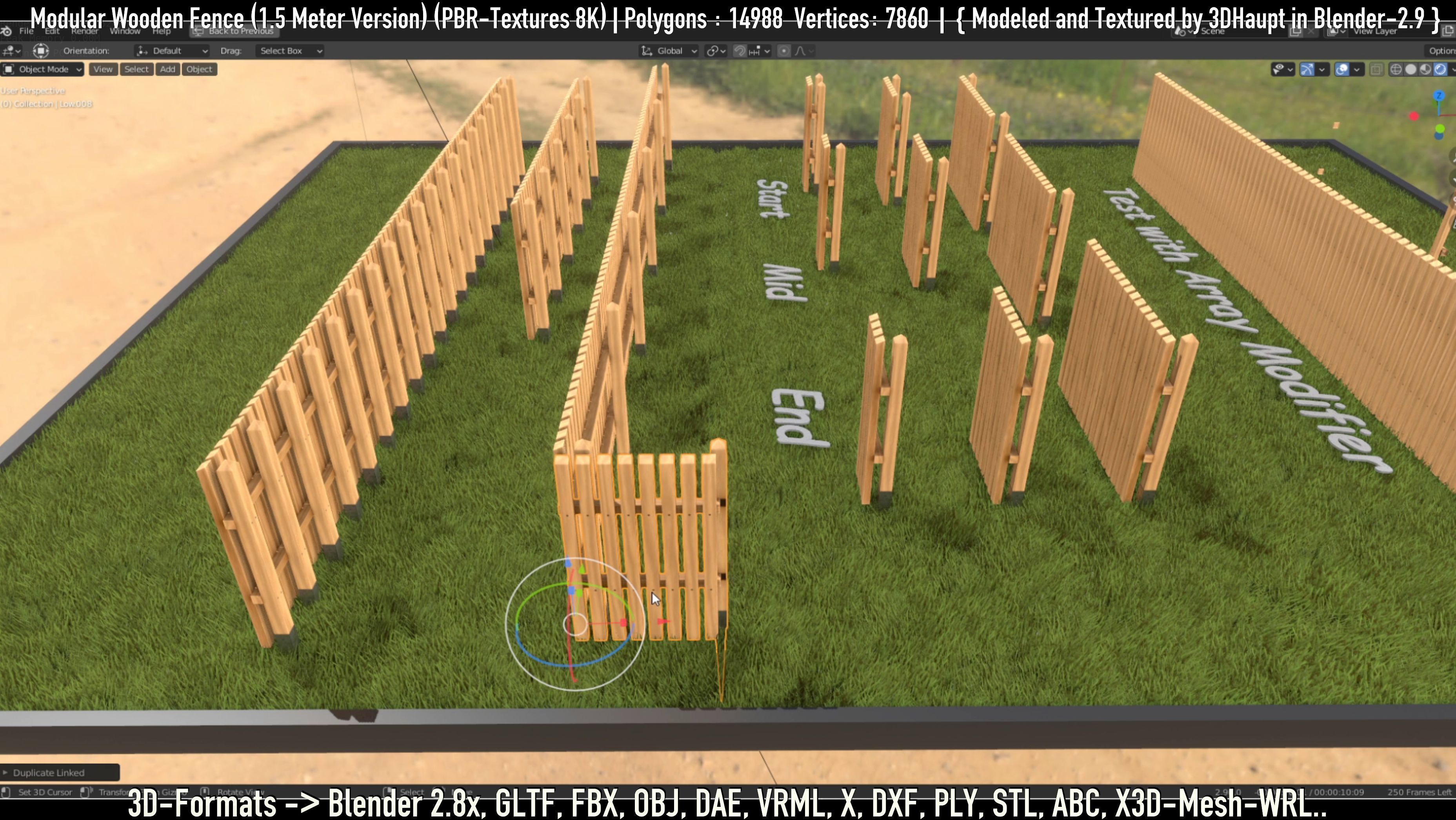 Modular Wooden Fence 1500mm Version Low-poly 3D model_76