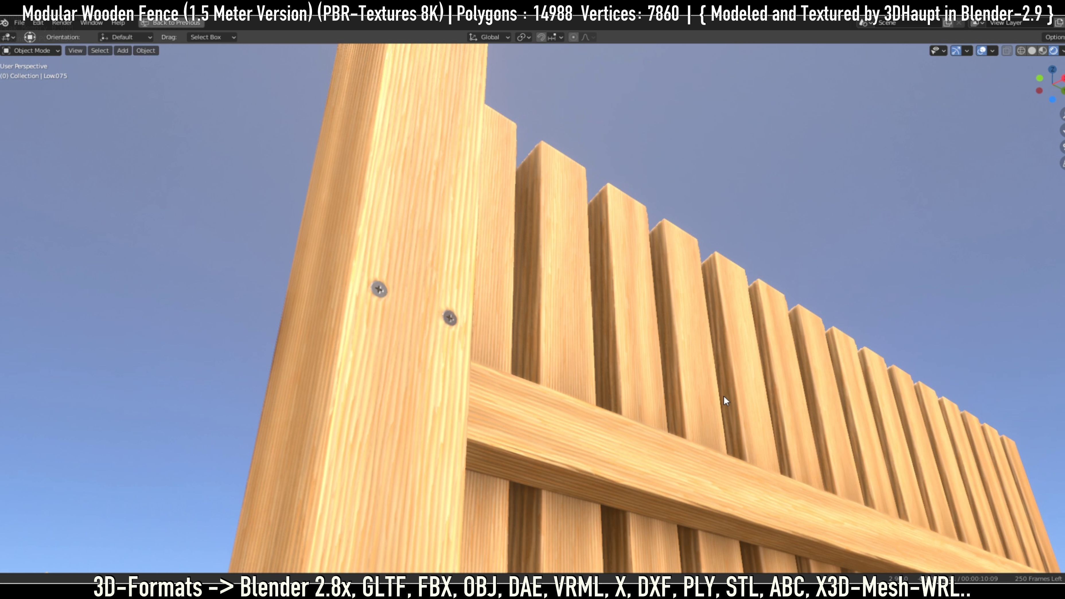 Modular Wooden Fence 1500mm Version Low-poly 3D model_67