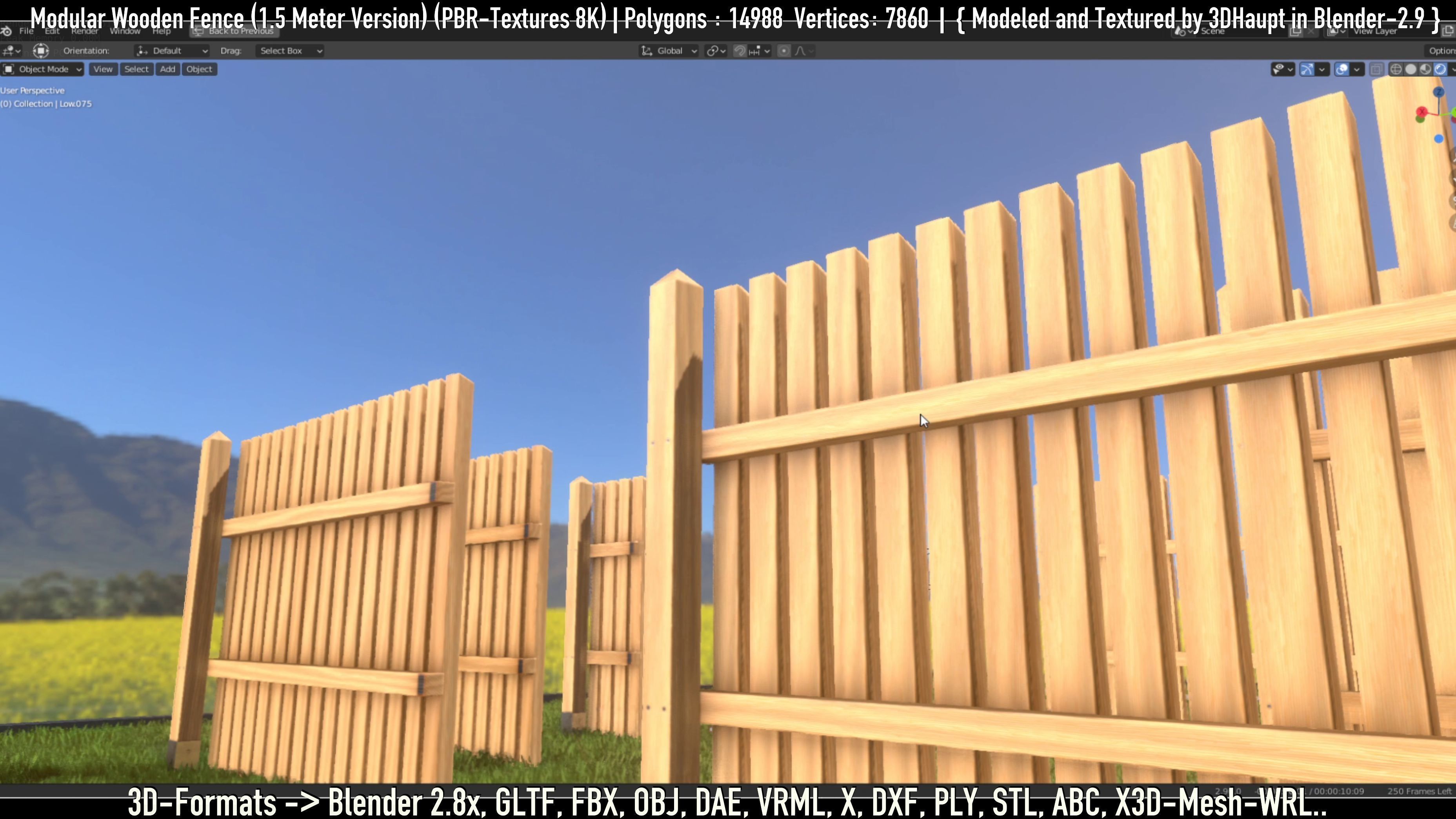 Modular Wooden Fence 1500mm Version Low-poly 3D model_18
