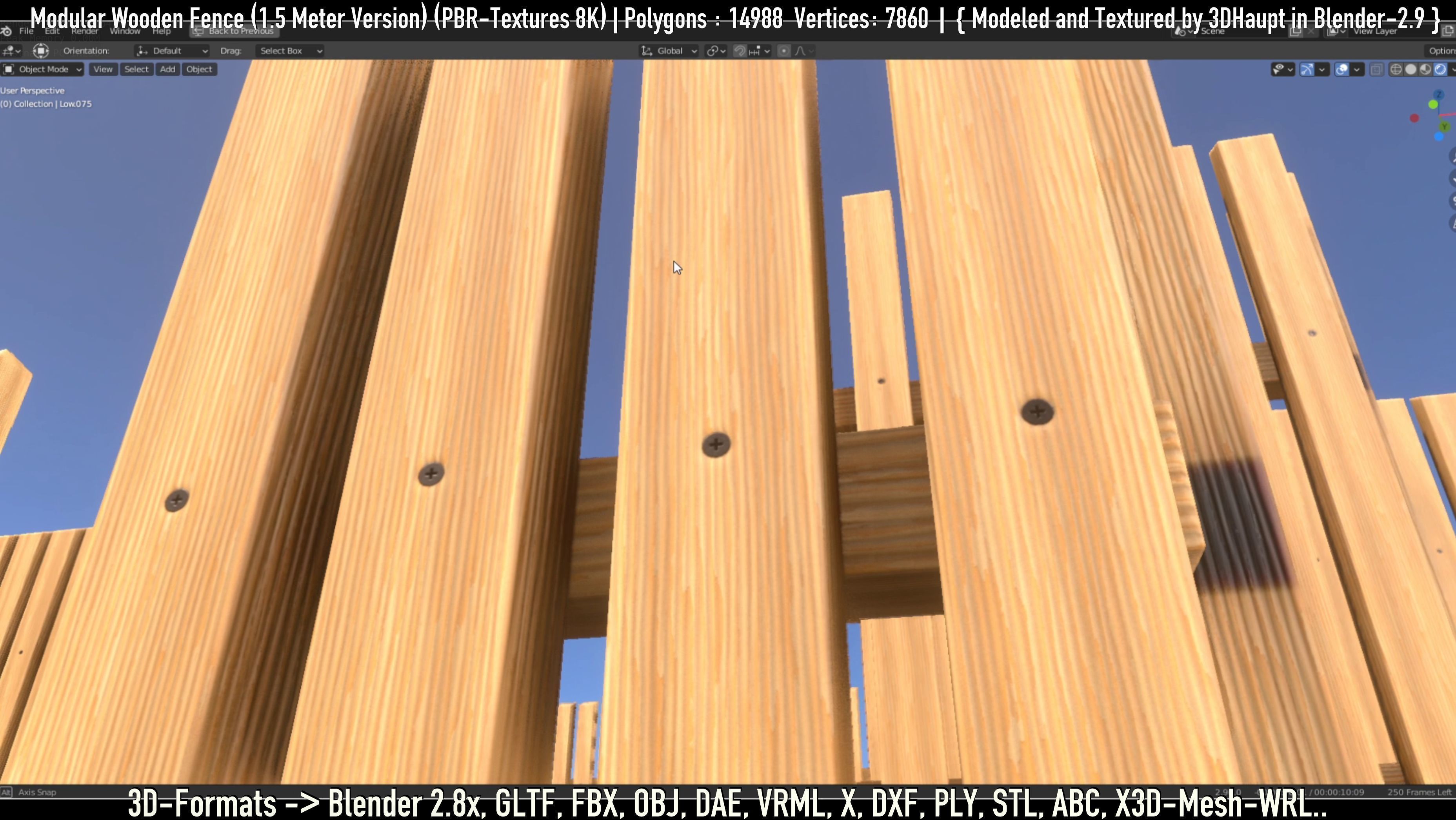 Modular Wooden Fence 1500mm Version Low-poly 3D model_62