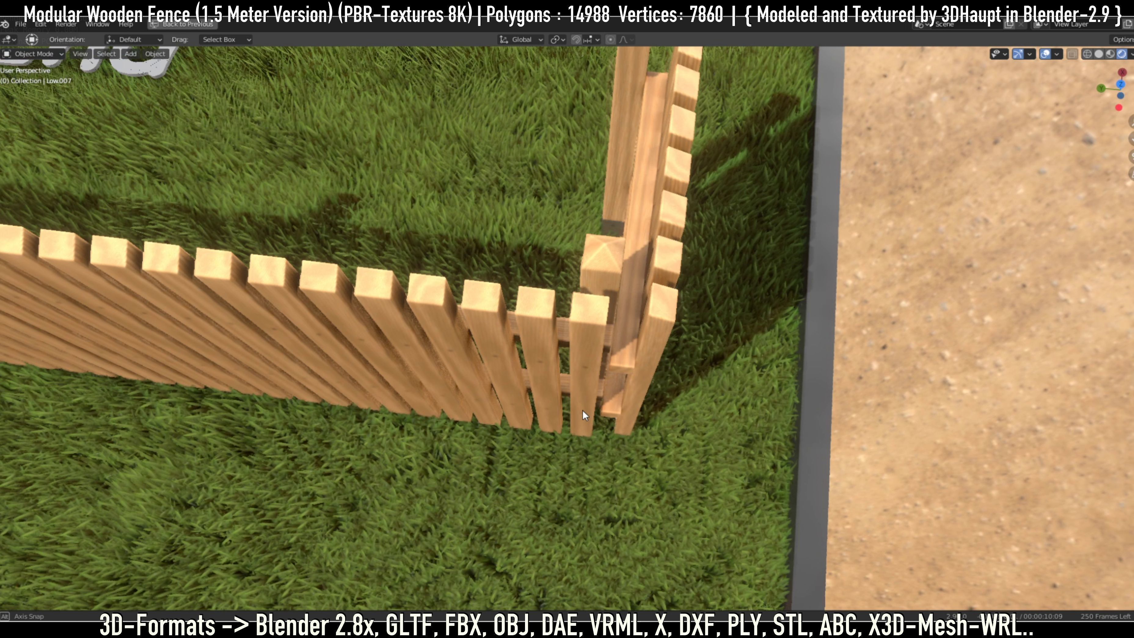 Modular Wooden Fence 1500mm Version Low-poly 3D model_75