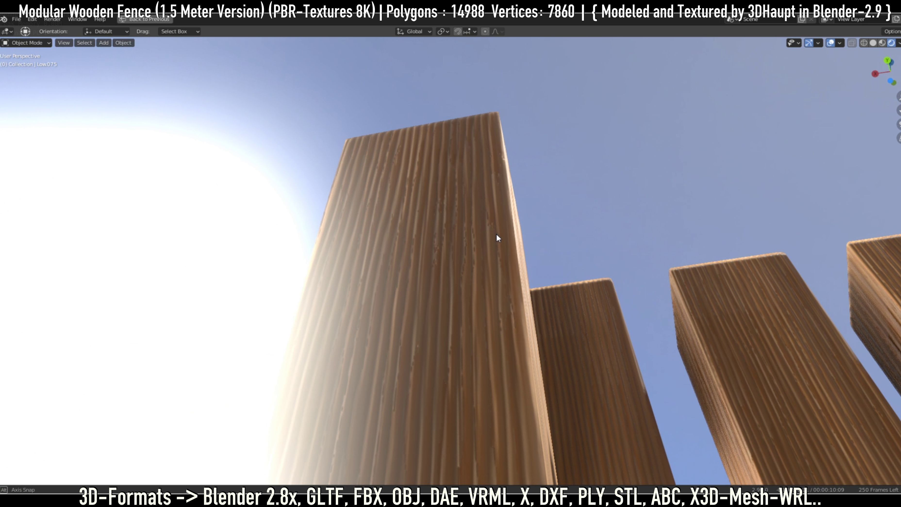 Modular Wooden Fence 1500mm Version Low-poly 3D model_65