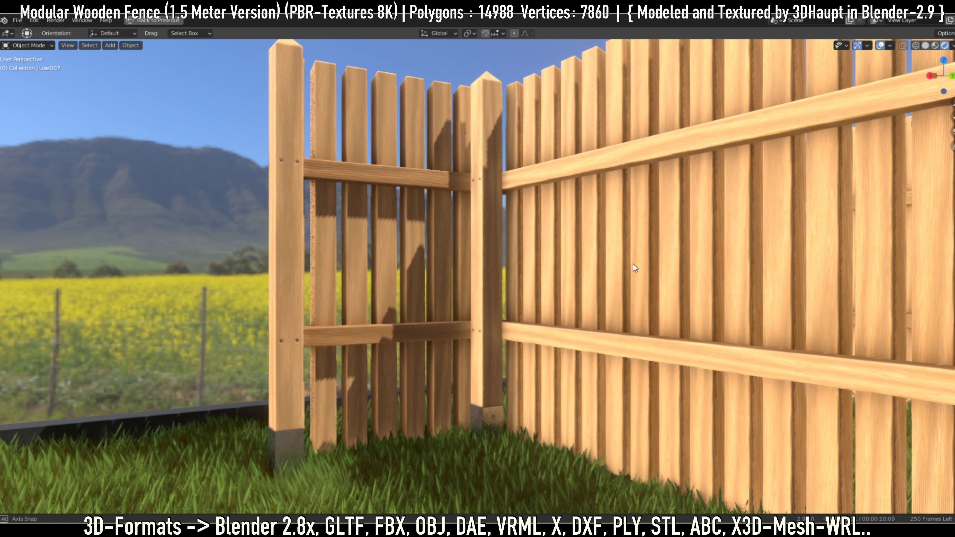 Modular Wooden Fence 1500mm Version Low-poly 3D model_26