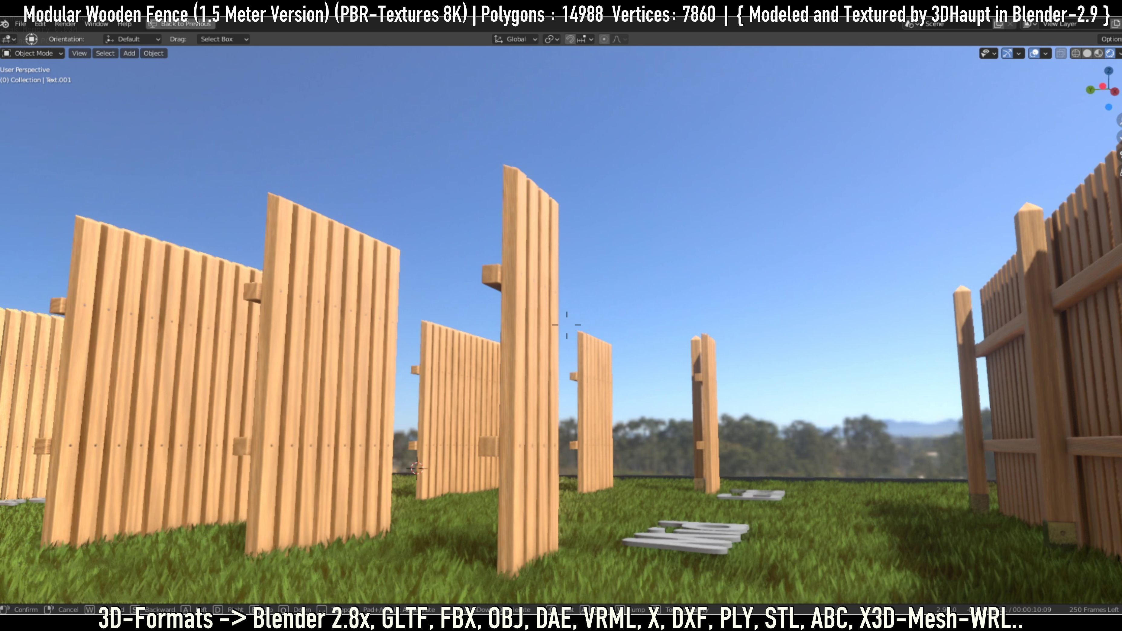 Modular Wooden Fence 1500mm Version Low-poly 3D model_60