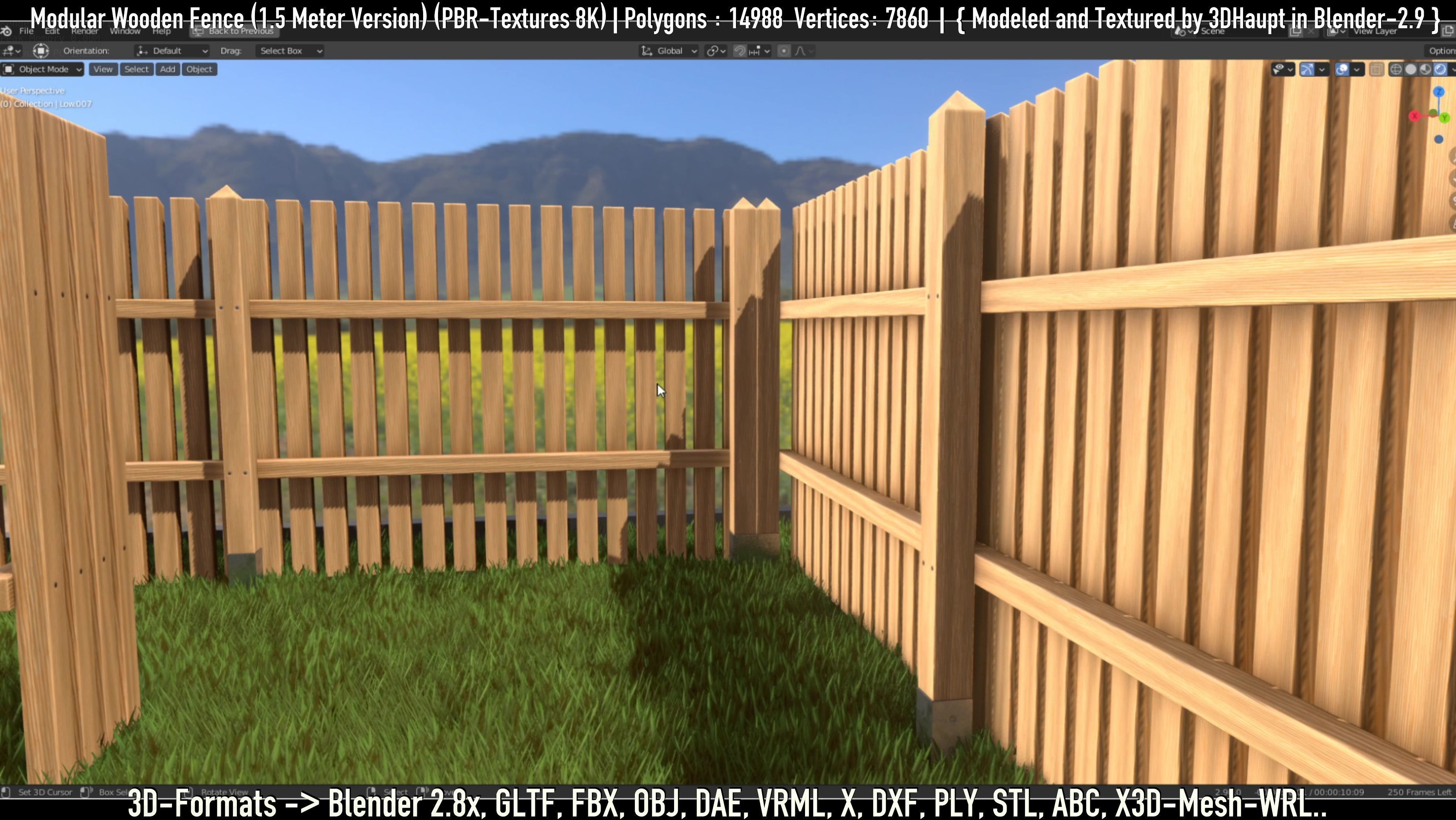 Modular Wooden Fence 1500mm Version Low-poly 3D model_22