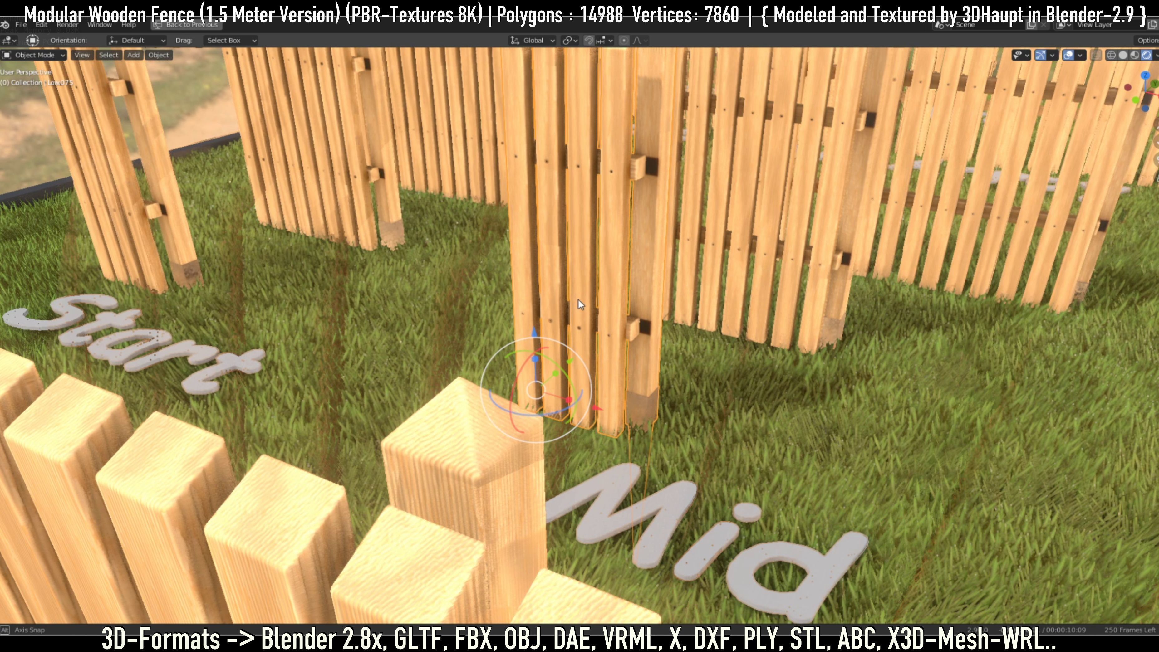 Modular Wooden Fence 1500mm Version Low-poly 3D model_61