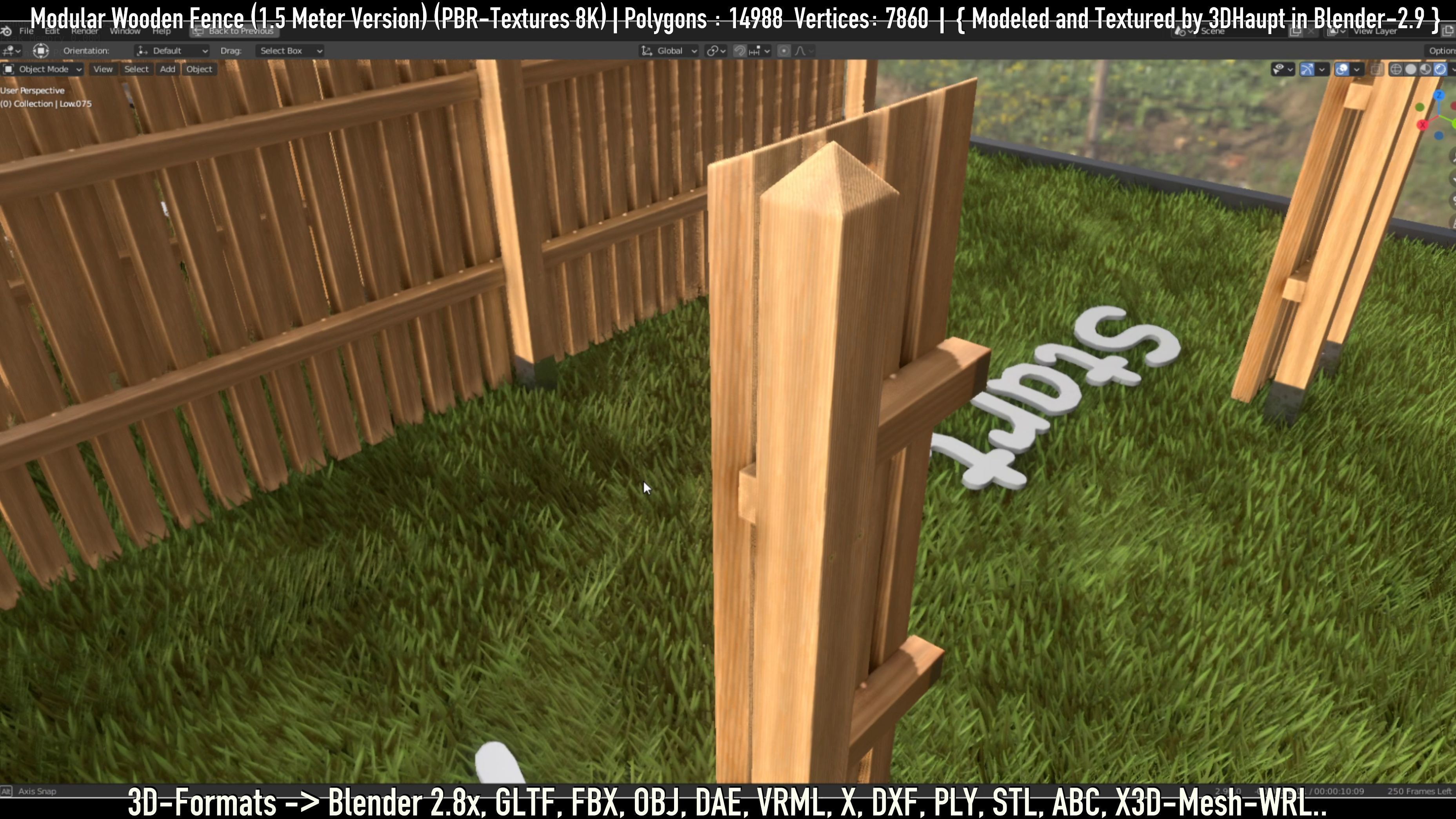 Modular Wooden Fence 1500mm Version Low-poly 3D model_66
