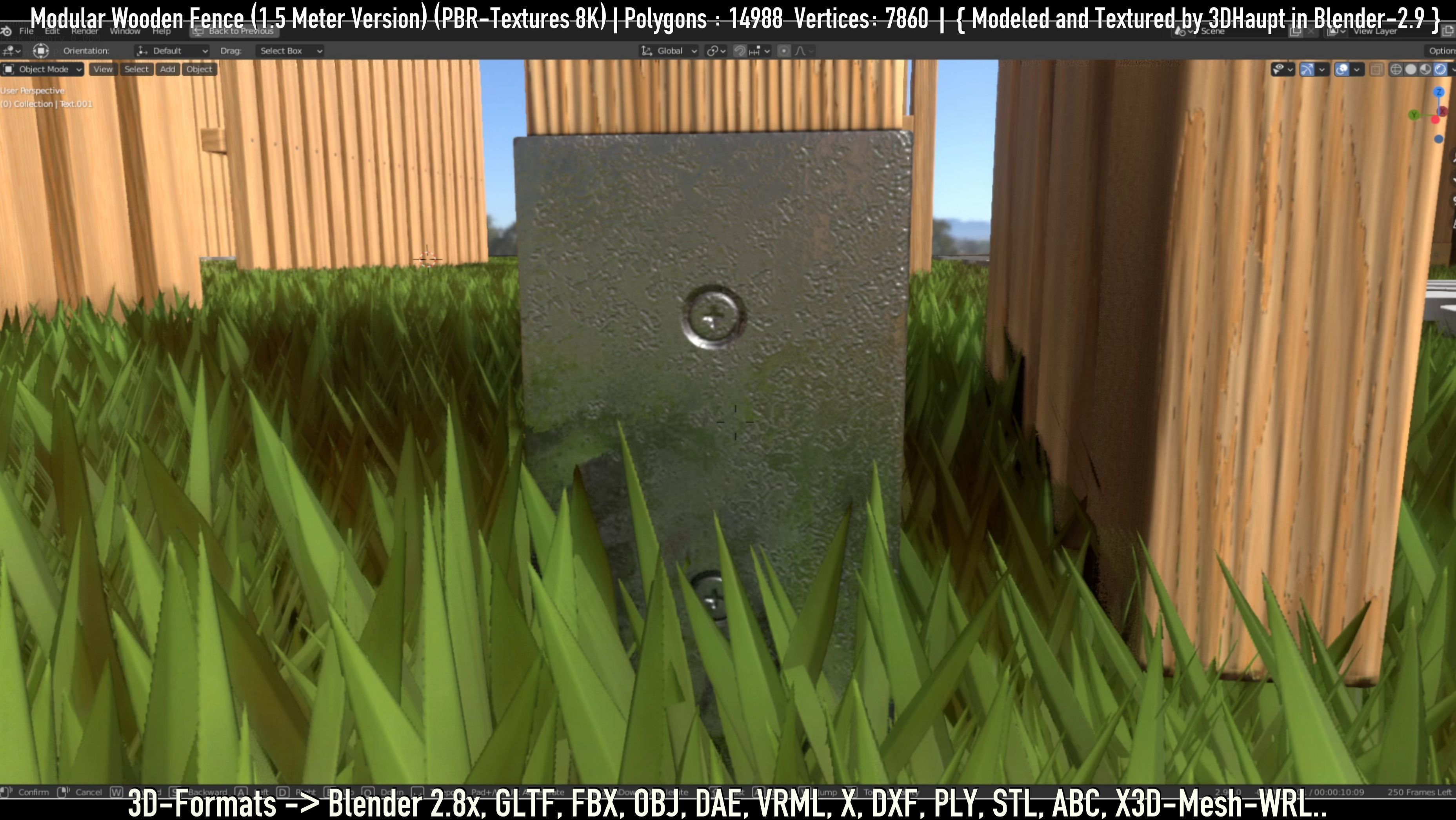 Modular Wooden Fence 1500mm Version Low-poly 3D model_8