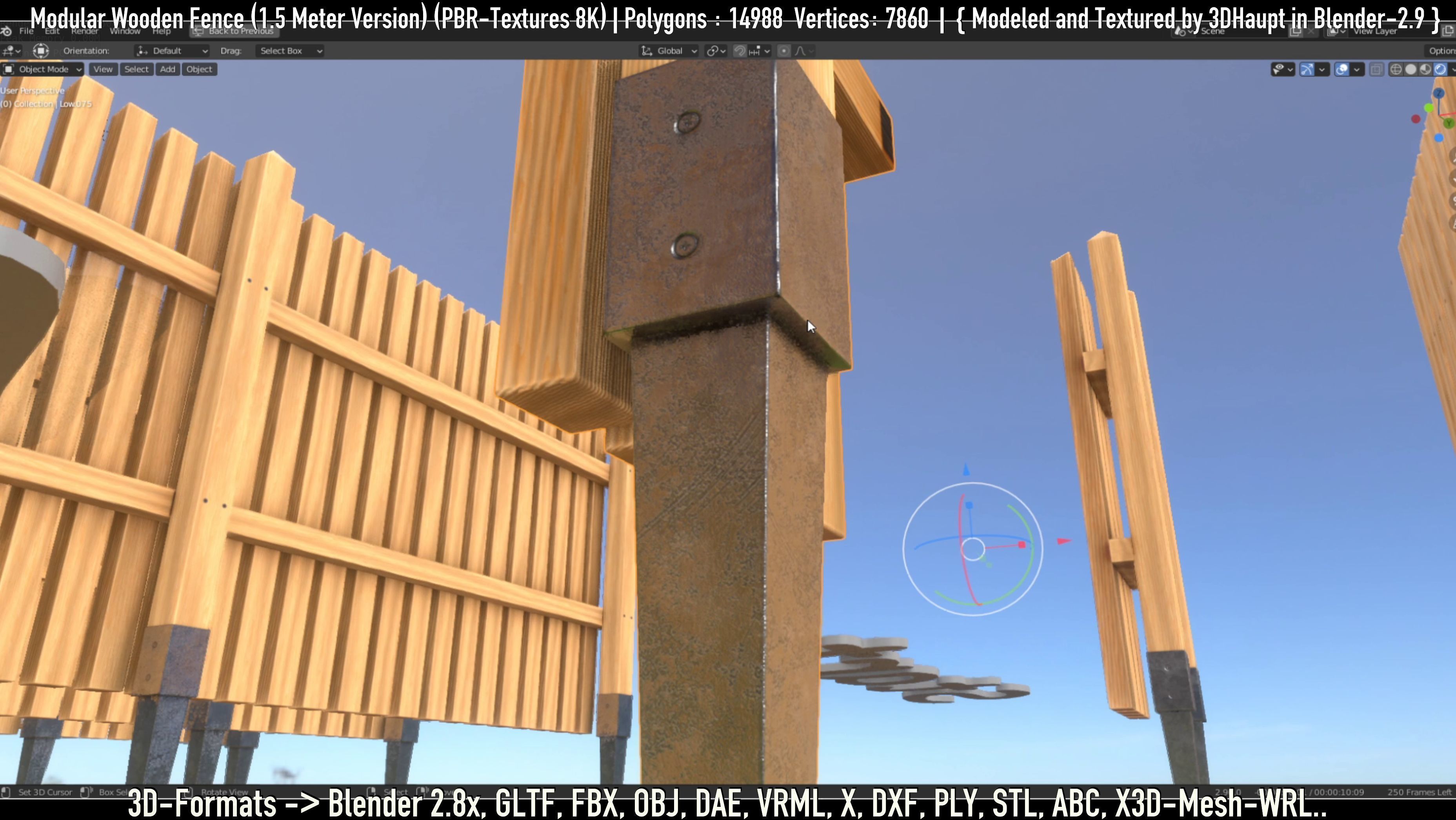 Modular Wooden Fence 1500mm Version Low-poly 3D model_12