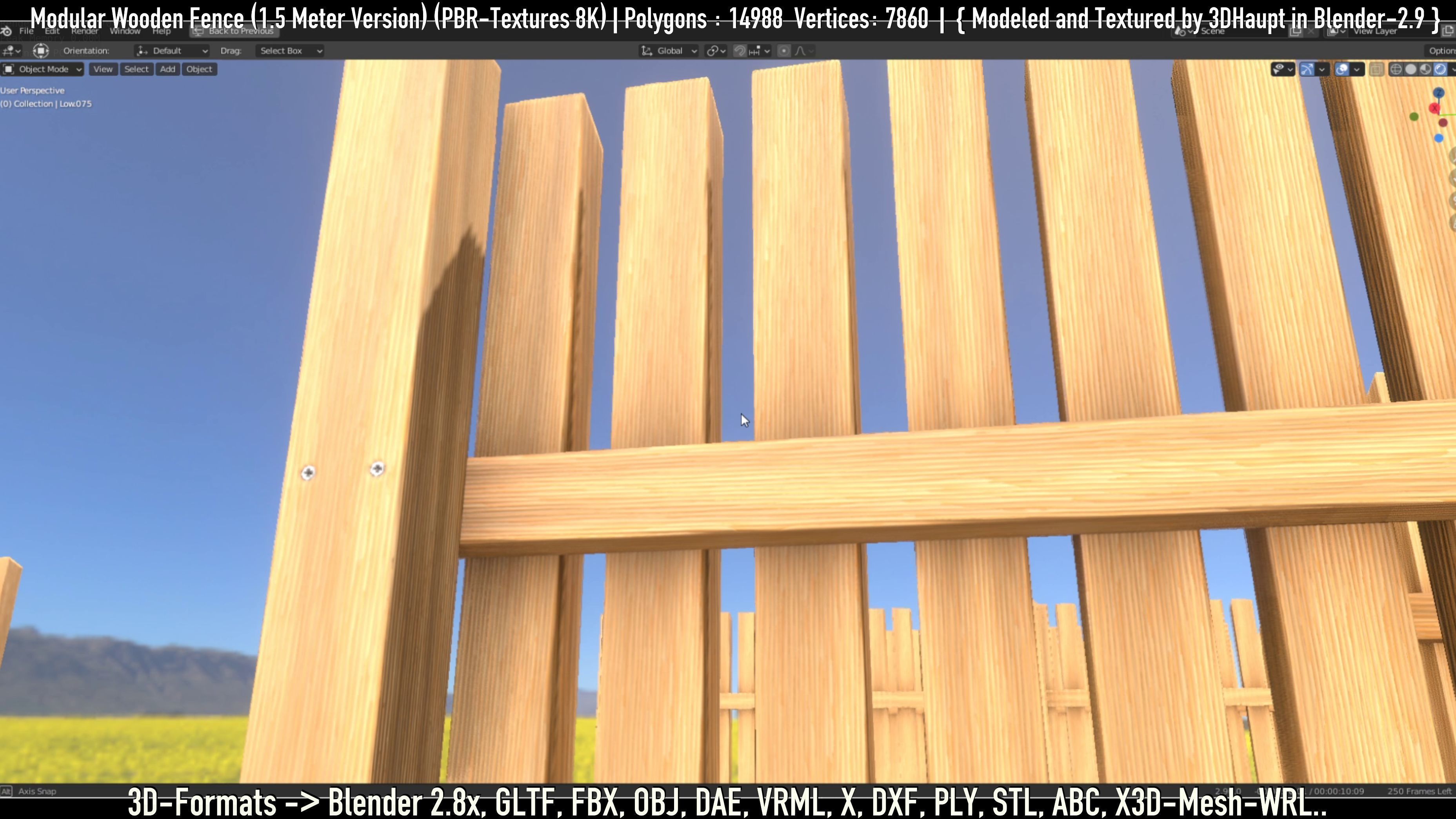 Modular Wooden Fence 1500mm Version Low-poly 3D model_19
