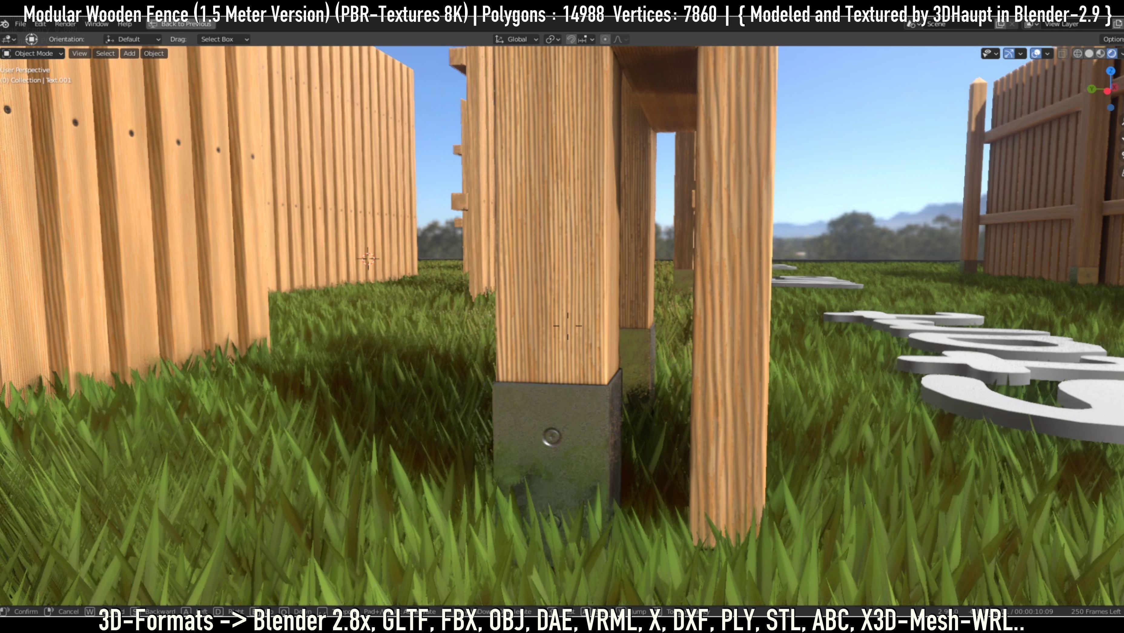 Modular Wooden Fence 1500mm Version Low-poly 3D model_56