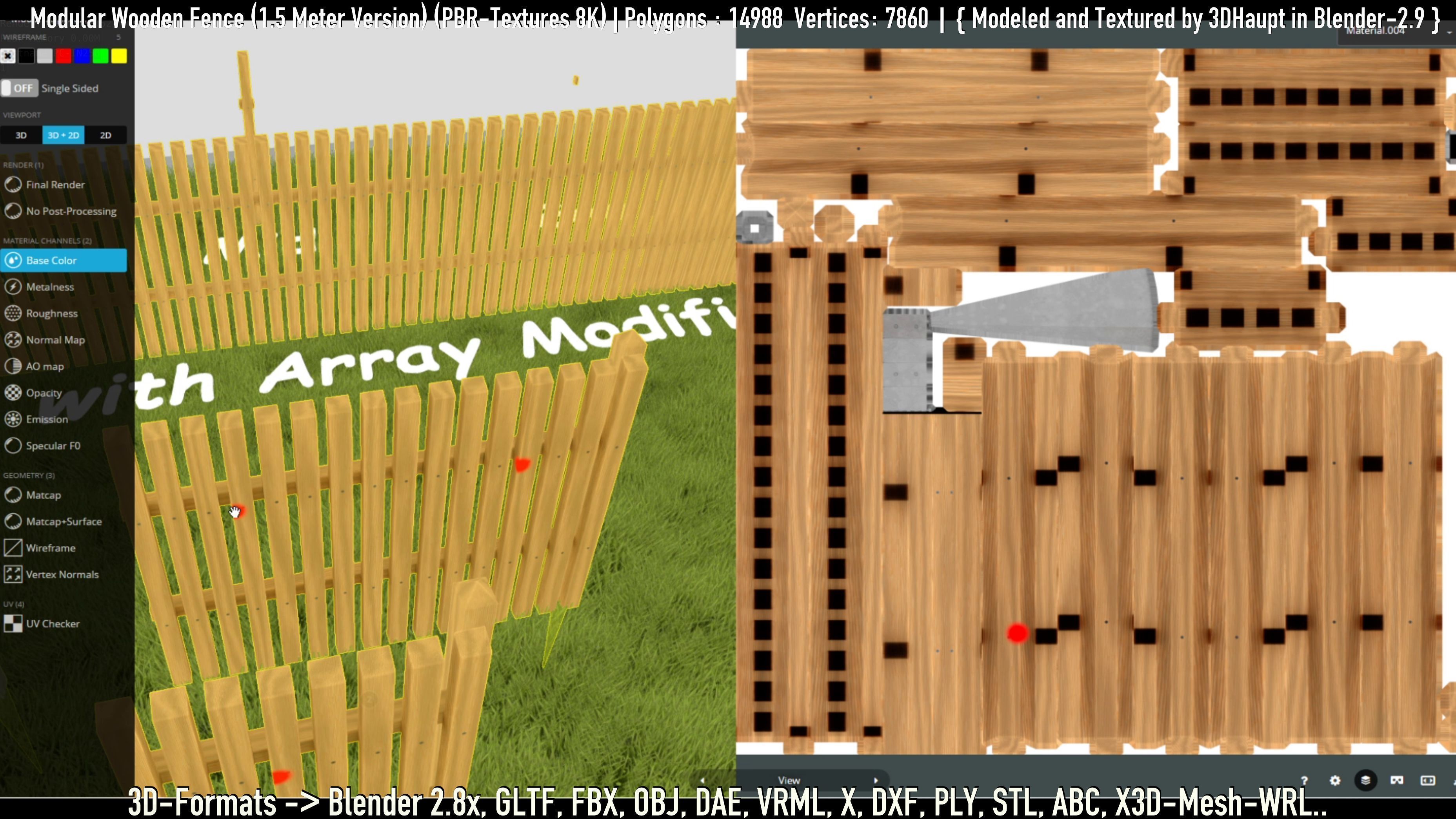 Modular Wooden Fence 1500mm Version Low-poly 3D model_32