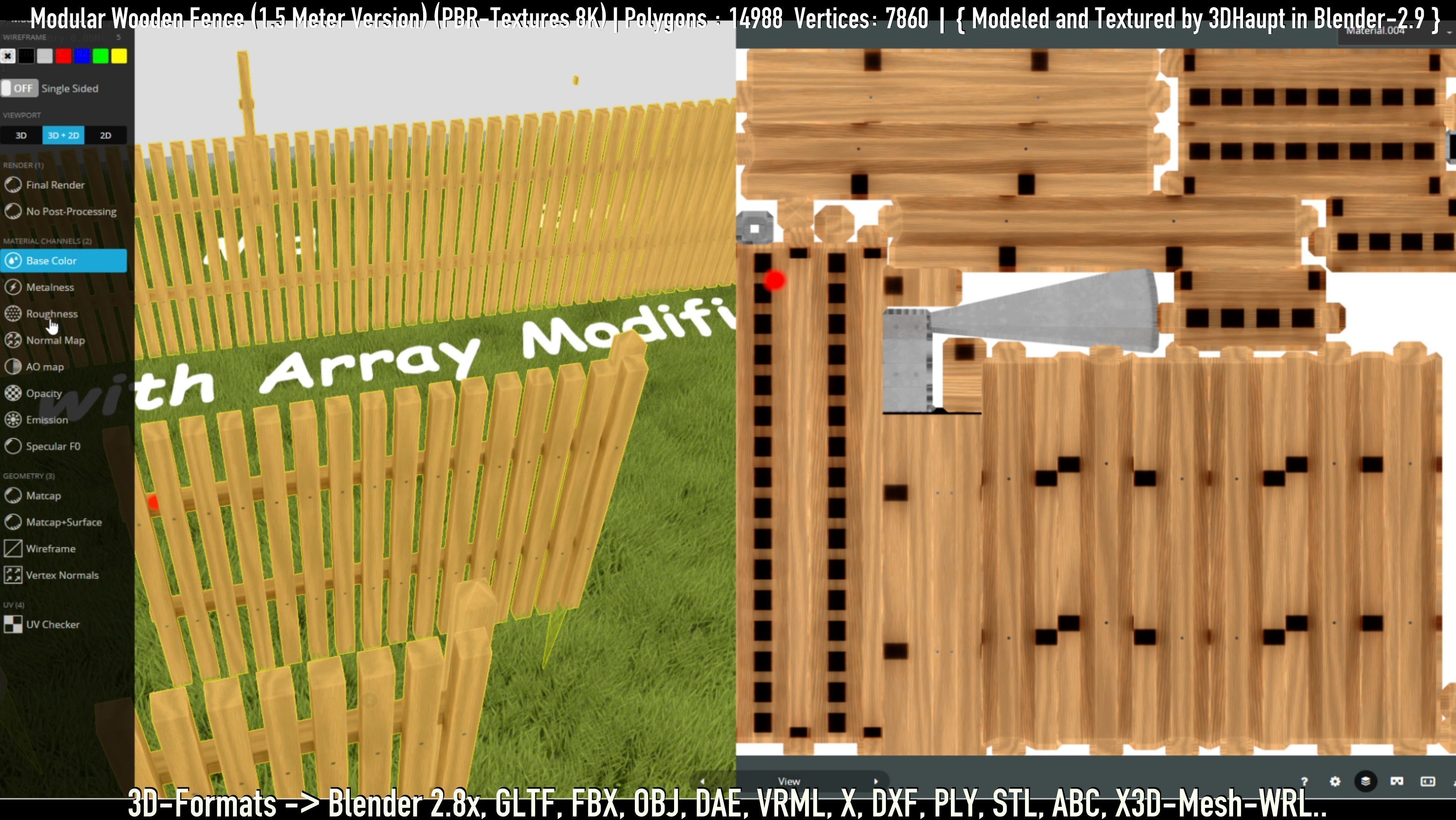 Modular Wooden Fence 1500mm Version Low-poly 3D model_53