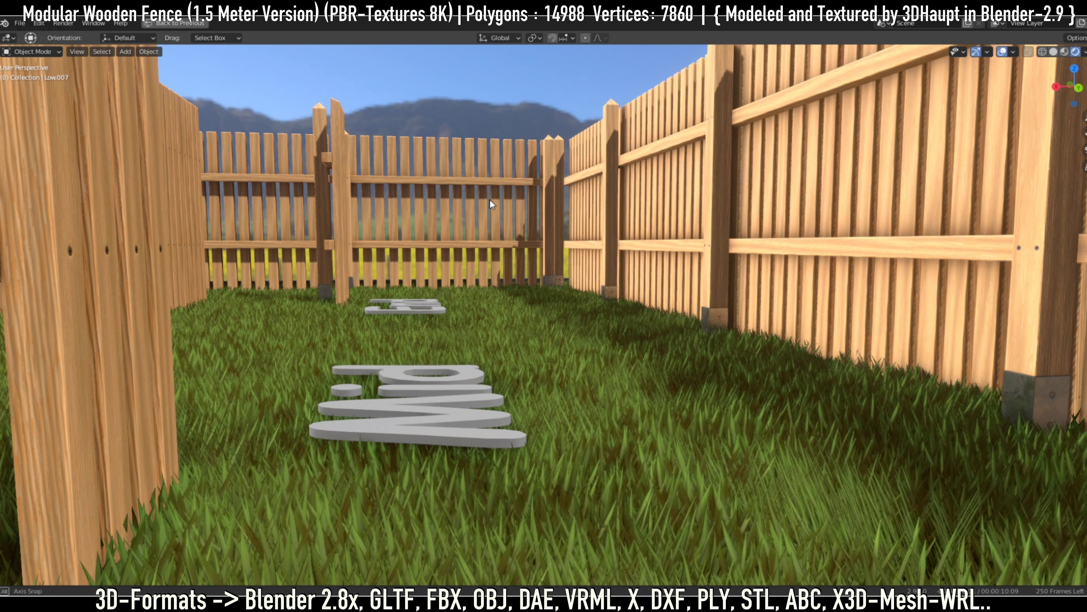 Modular Wooden Fence 1500mm Version Low-poly 3D model_7