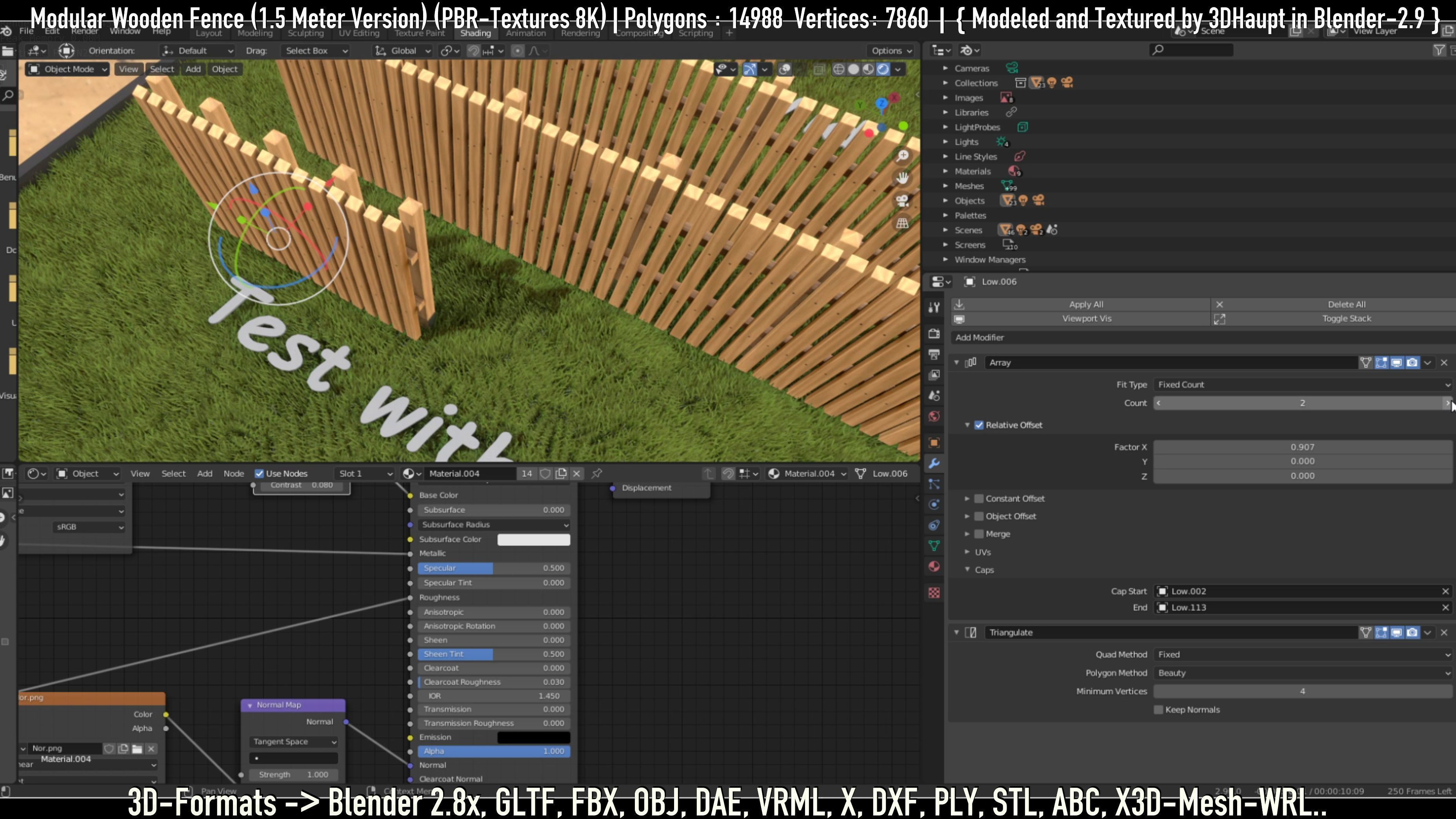 Modular Wooden Fence 1500mm Version Low-poly 3D model_41