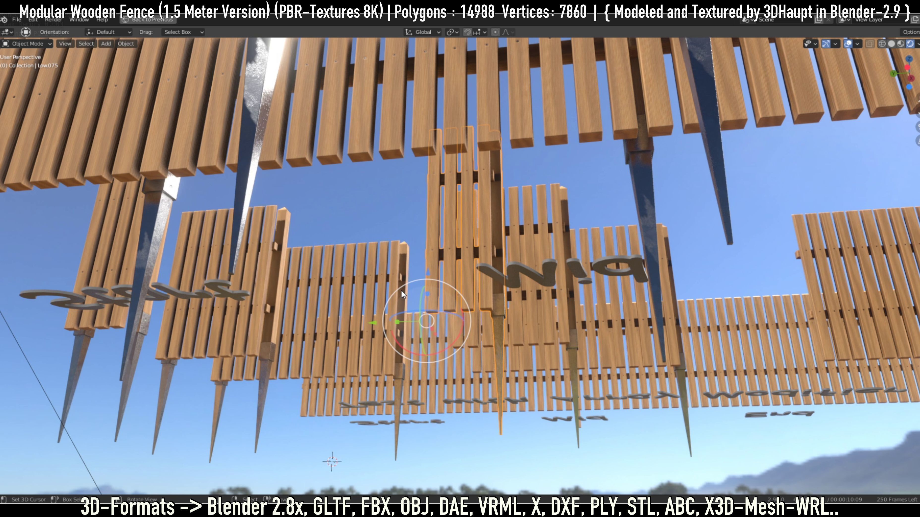 Modular Wooden Fence 1500mm Version Low-poly 3D model_20