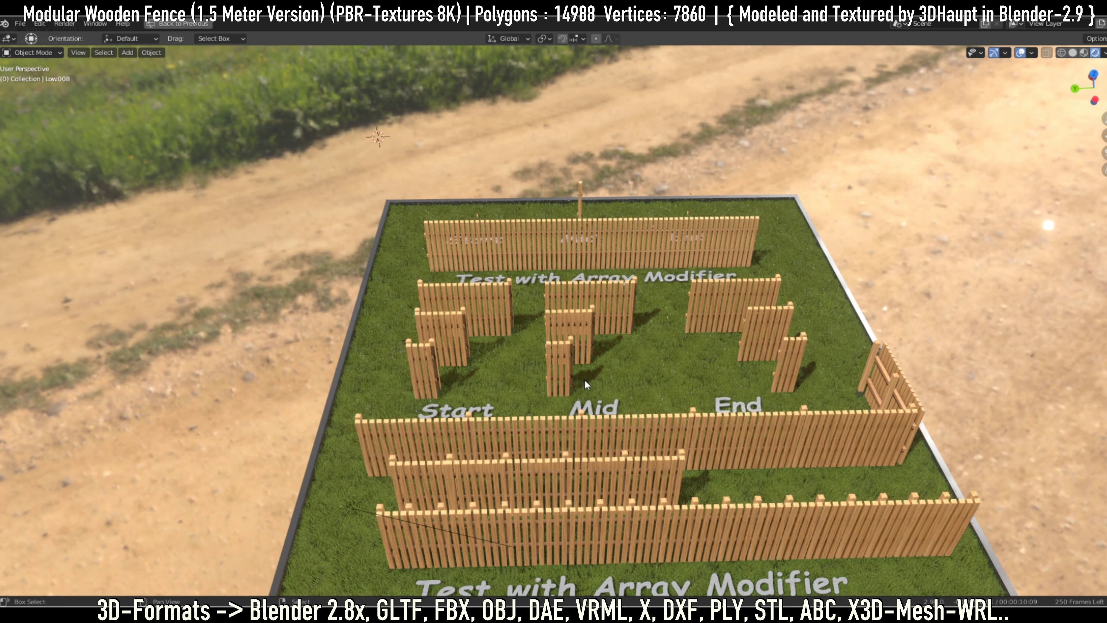 Modular Wooden Fence 1500mm Version Low-poly 3D model_29