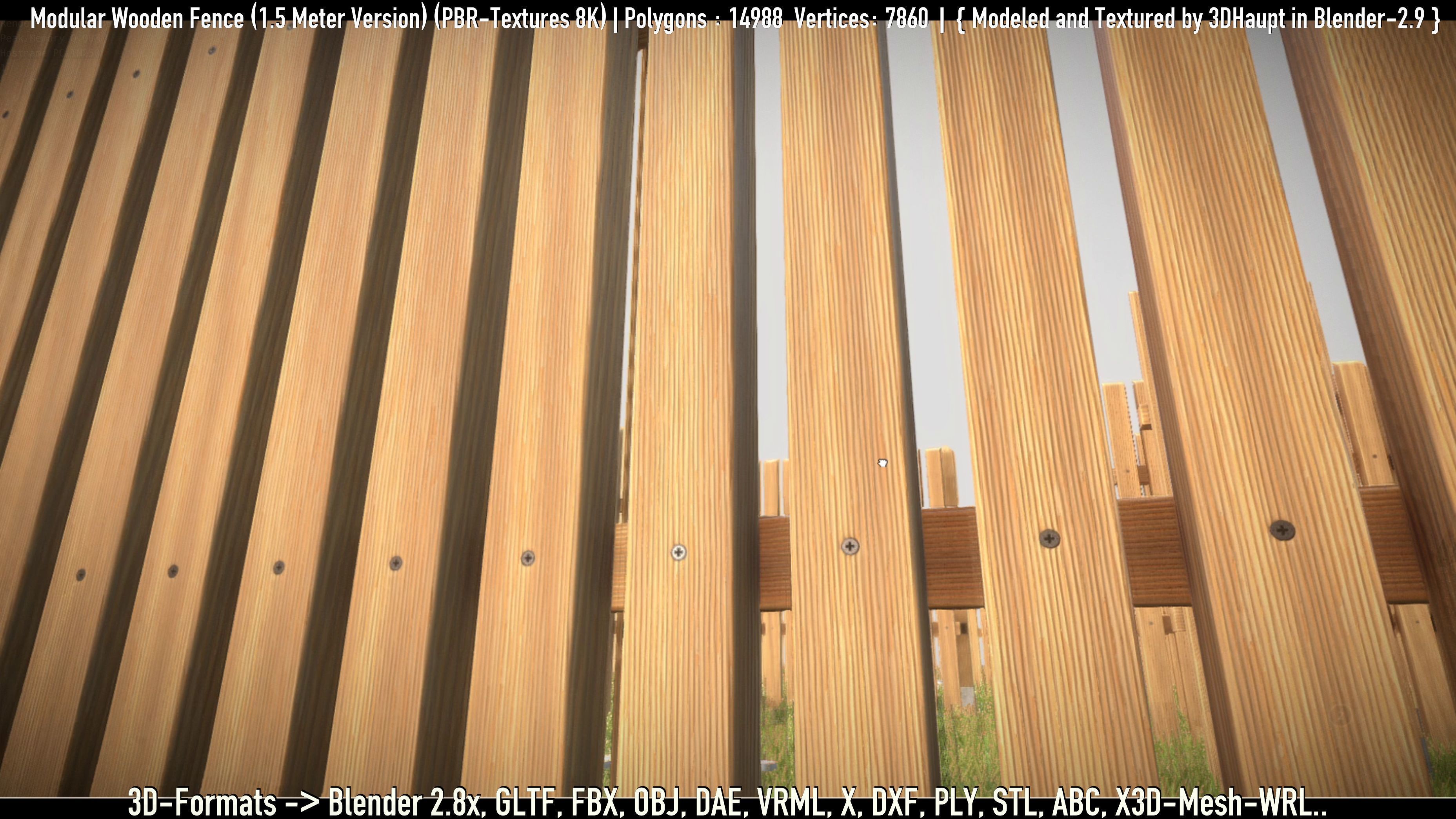 Modular Wooden Fence 1500mm Version Low-poly 3D model_49