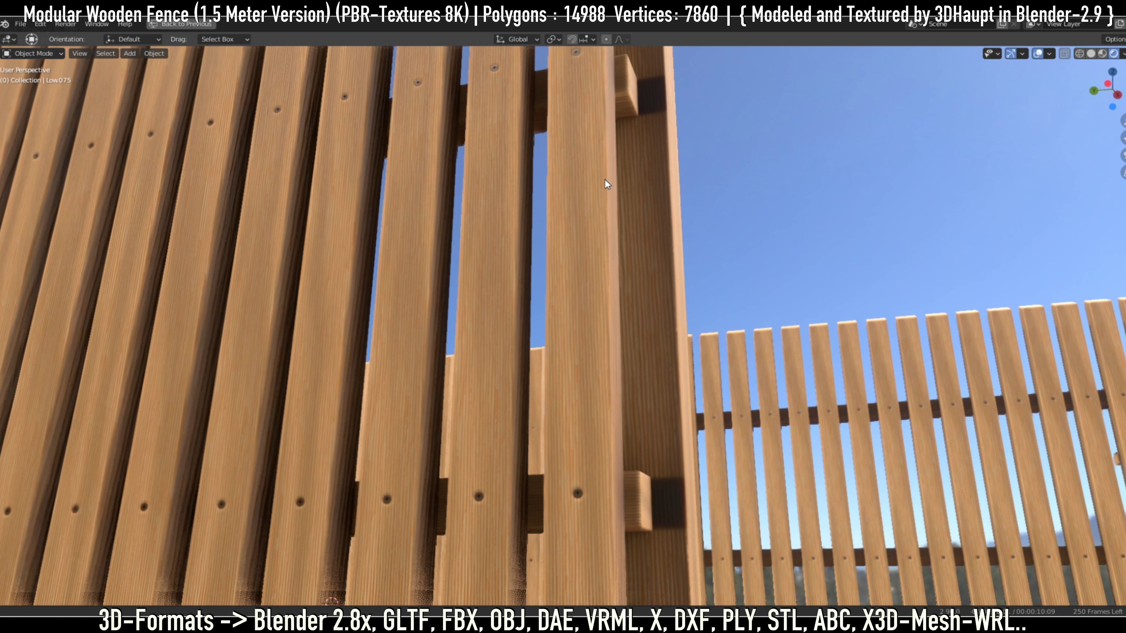 Modular Wooden Fence 1500mm Version Low-poly 3D model_68