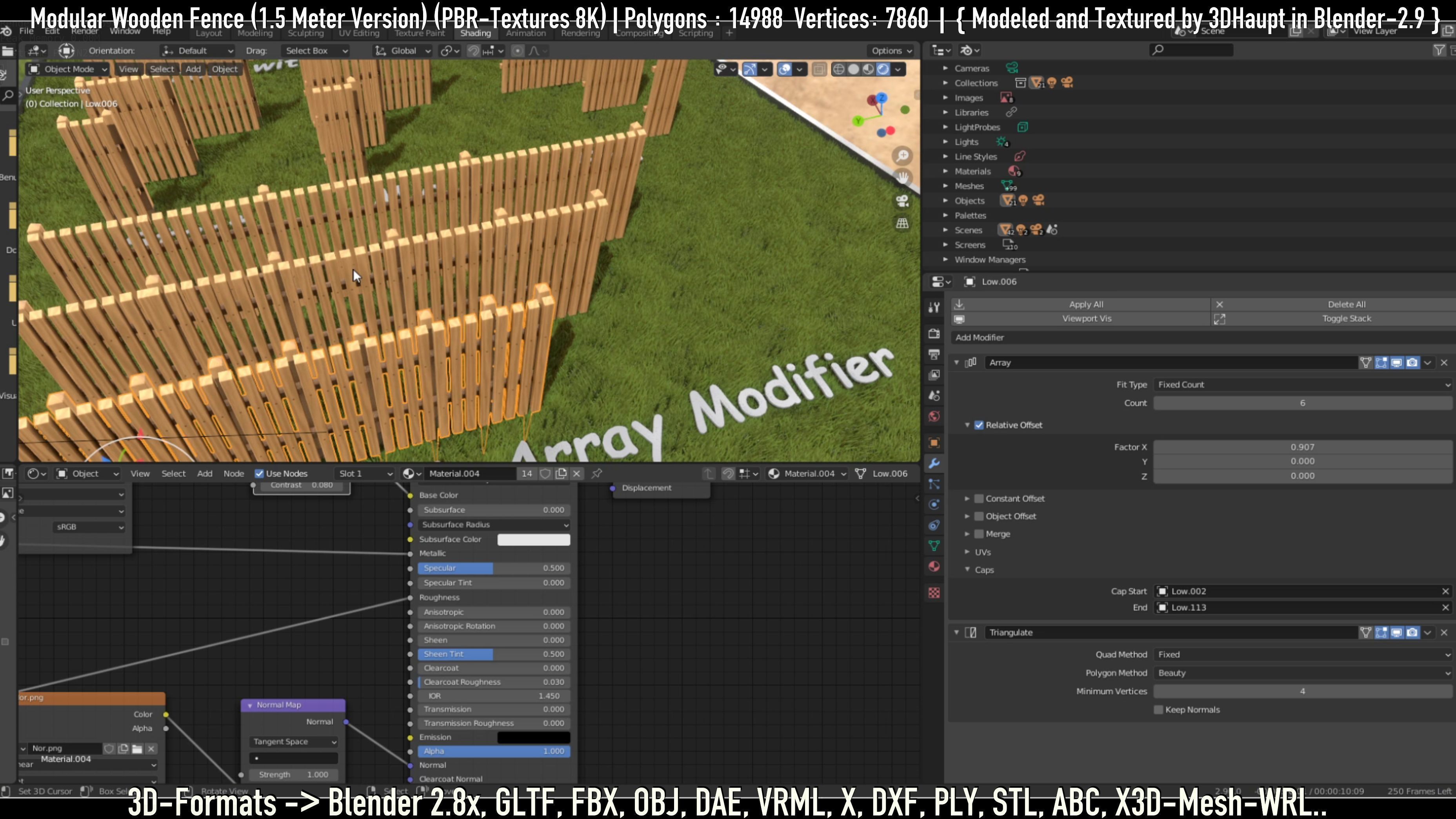 Modular Wooden Fence 1500mm Version Low-poly 3D model_58