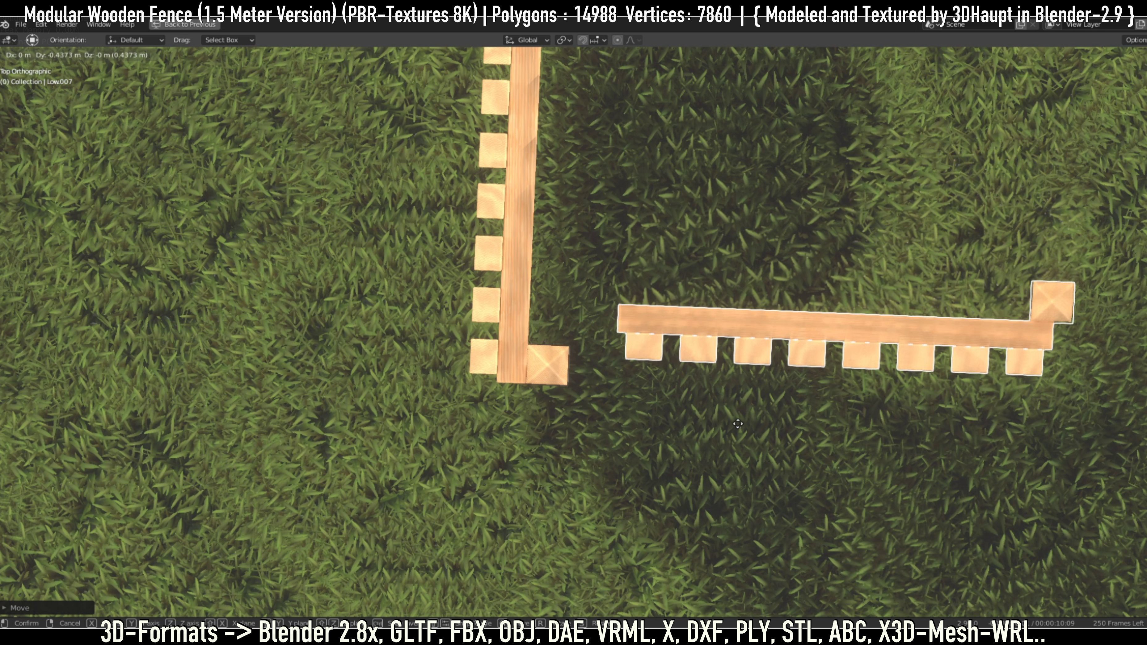 Modular Wooden Fence 1500mm Version Low-poly 3D model_73