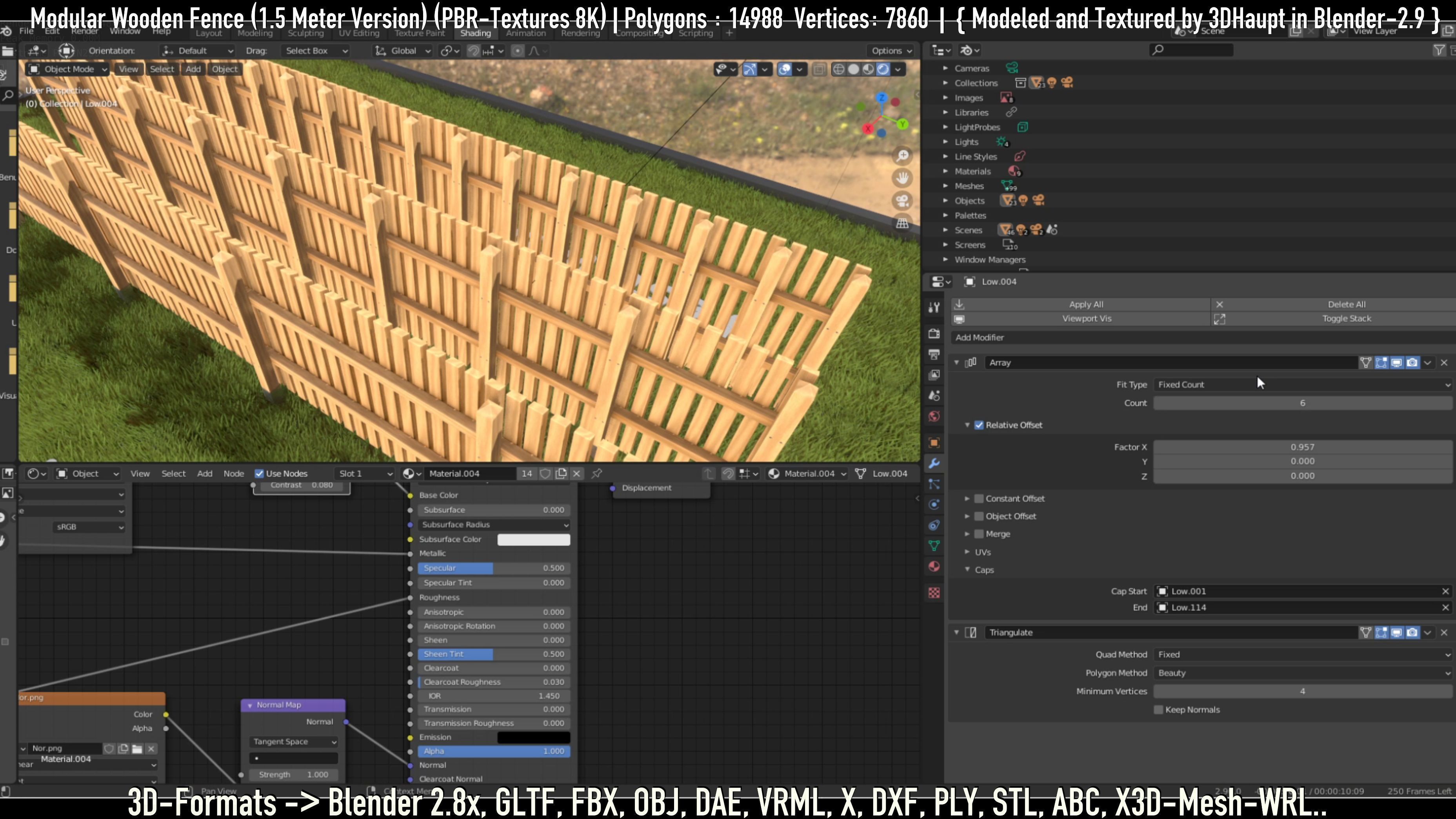 Modular Wooden Fence 1500mm Version Low-poly 3D model_38