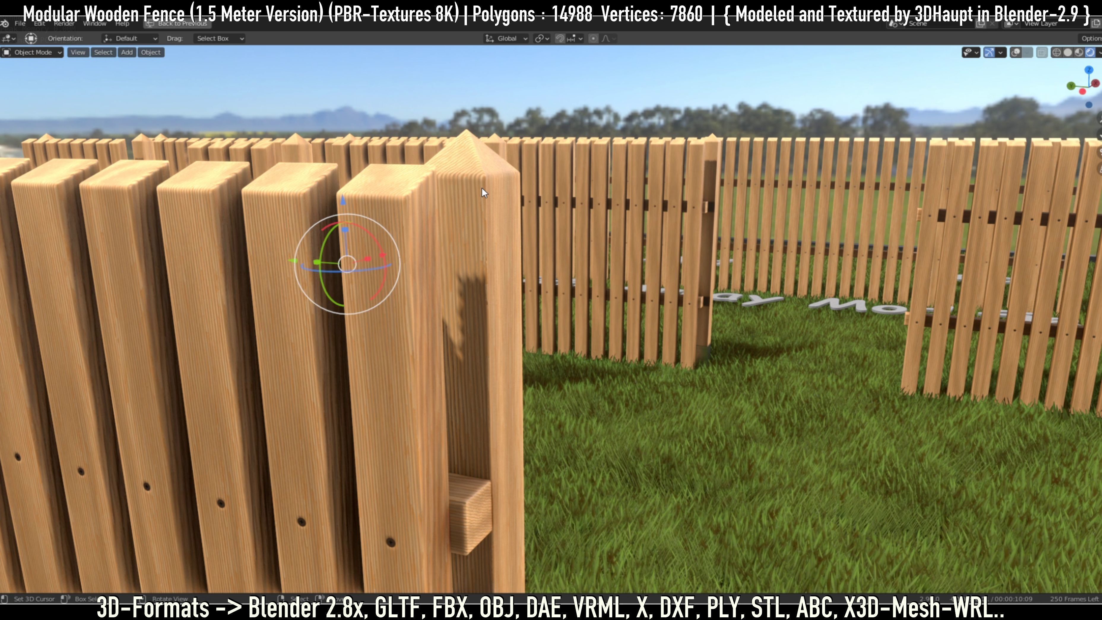 Modular Wooden Fence 1500mm Version Low-poly 3D model_30
