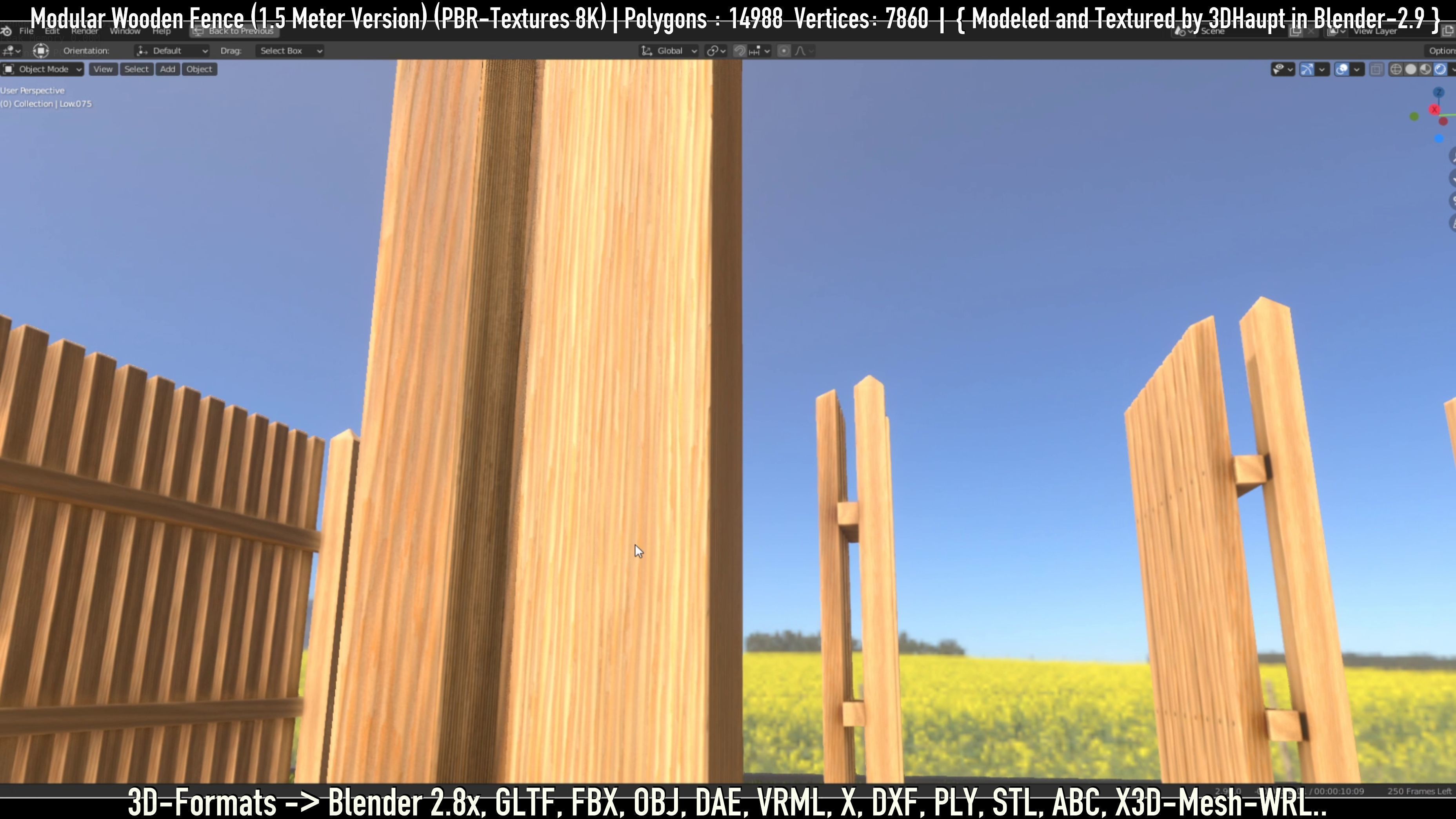 Modular Wooden Fence 1500mm Version Low-poly 3D model_64