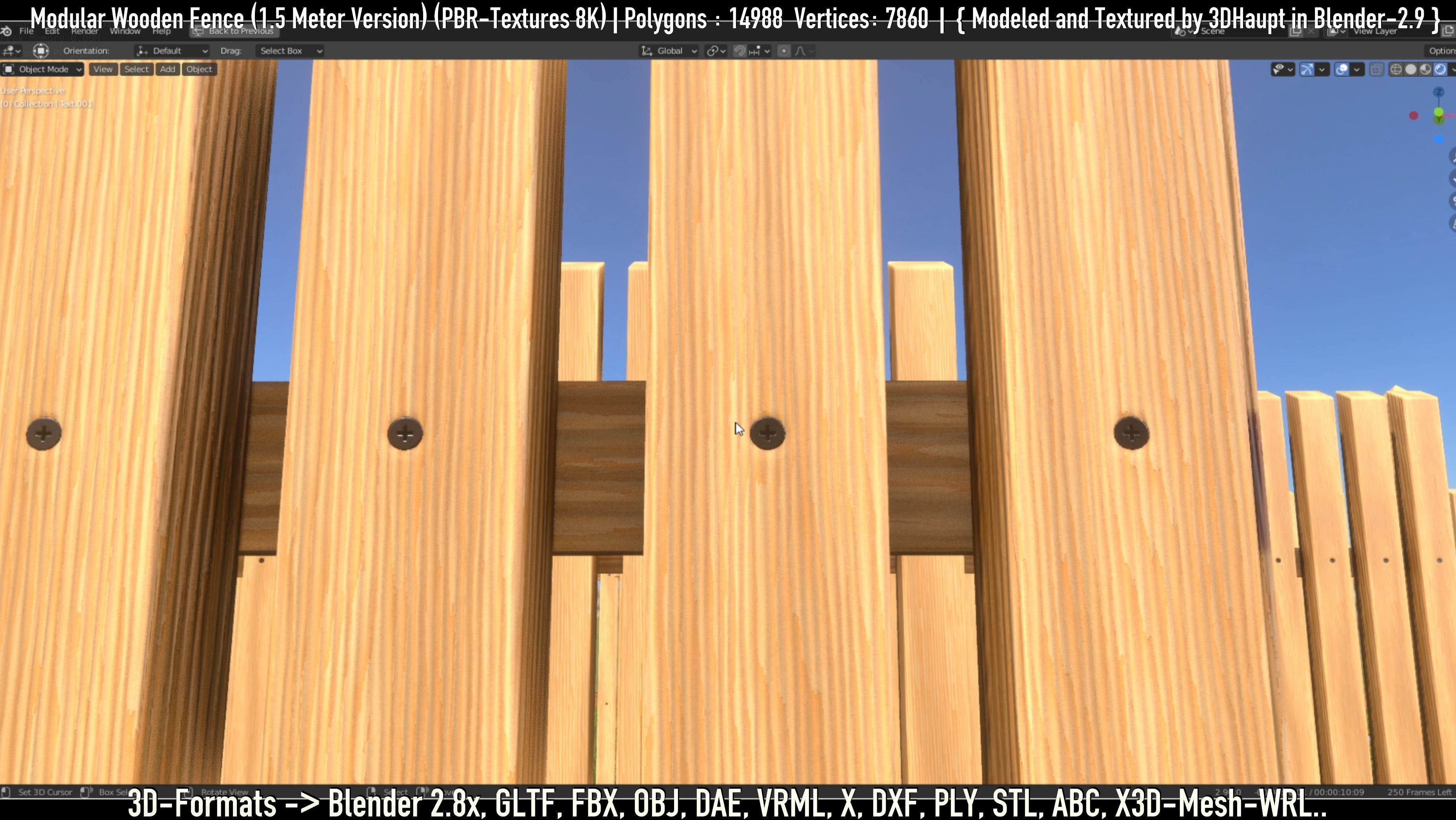 Modular Wooden Fence 1500mm Version Low-poly 3D model_15