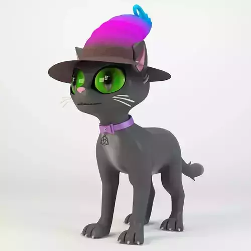 Cartoon Black Witch Cat Low-poly 3D model