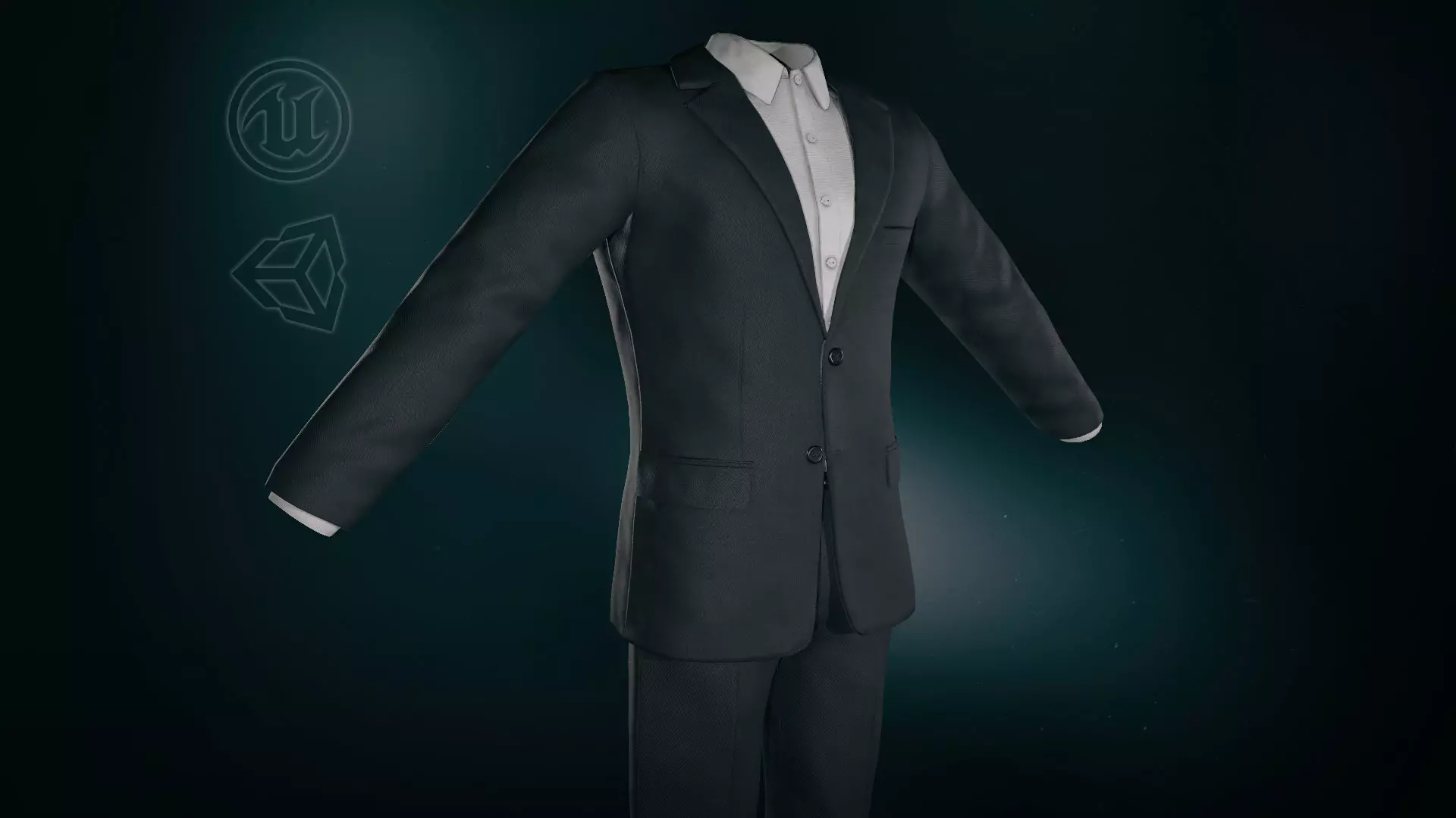 Black Suit With White Shirt Low-poly 3D model_0