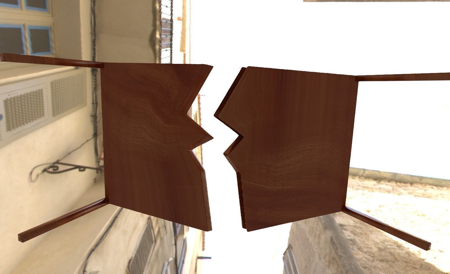 Broken wooden table Free 3D model_2