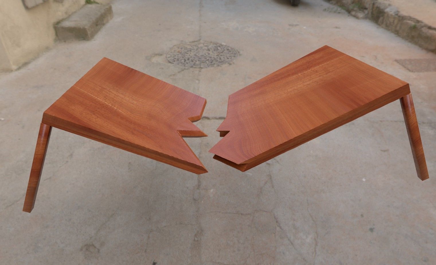 Broken wooden table Free 3D model_1