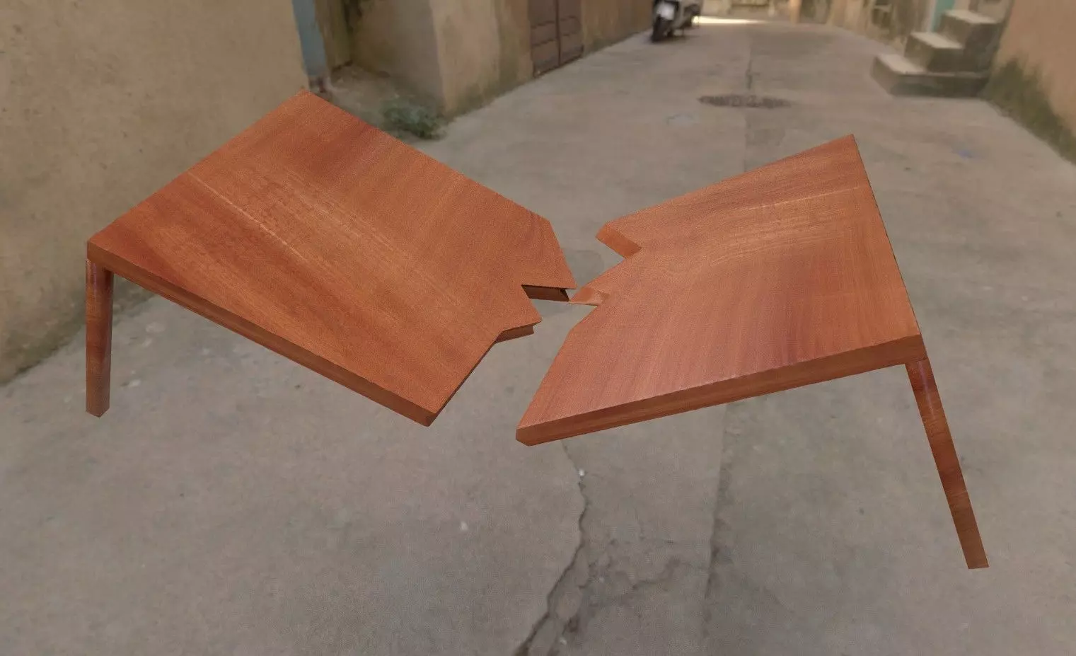 Broken wooden table Free 3D model_0