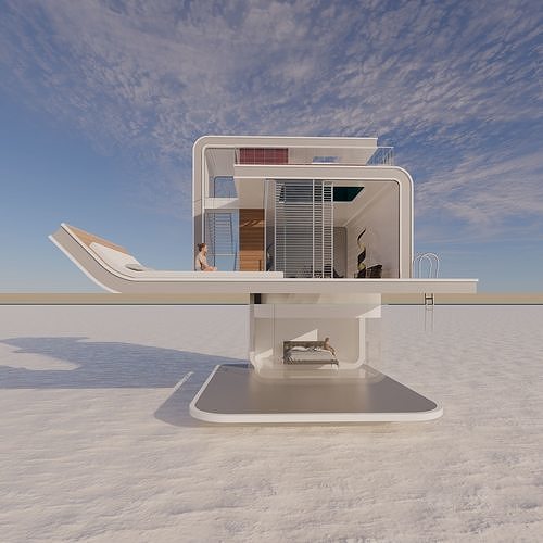 Futuristic Sea House 3D model 7