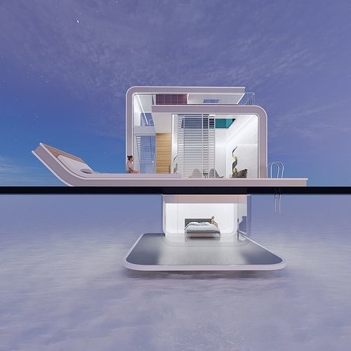 Futuristic Sea House 3D model 5
